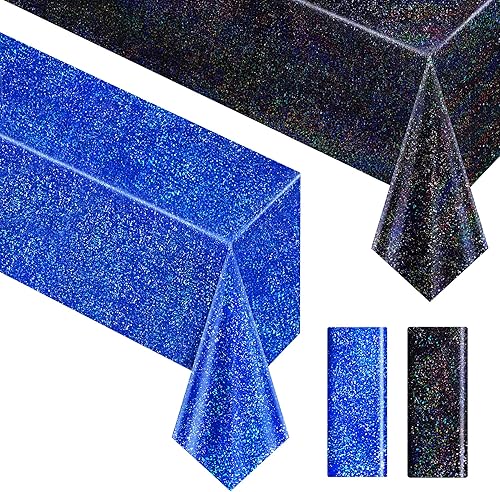 Miniatura 34 de Mantel holográfico morado y rojo fucsia de 40 x 108 pulgadas, decoración de fiesta de San Valentín, cumpleaños, decoración de mesa de plástico