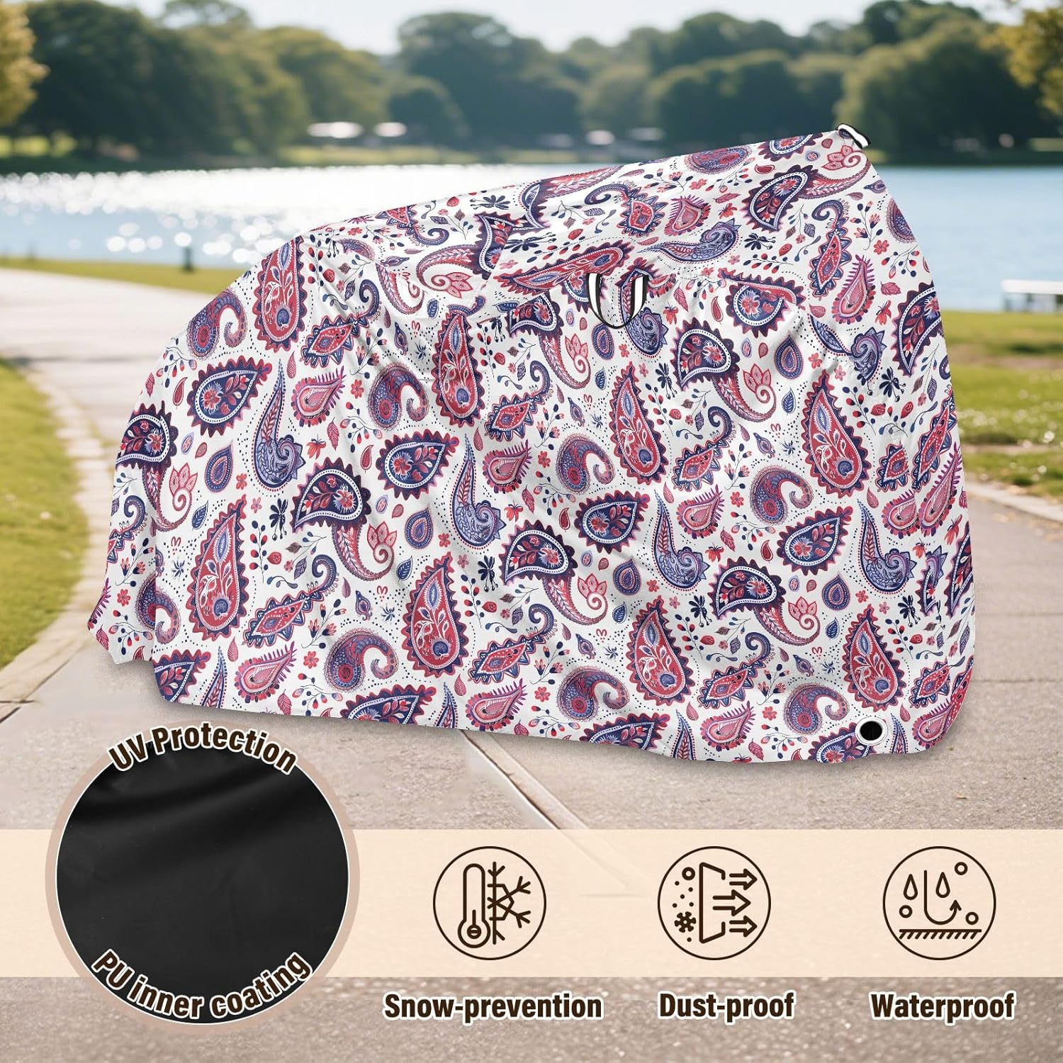 ALAZA Retro Paisley Bike Cover Waterproof Outdoor Ebike Bicycle Covers Tarp Protection for 1/2 Bikes, Sun UV Dust Wind Proof