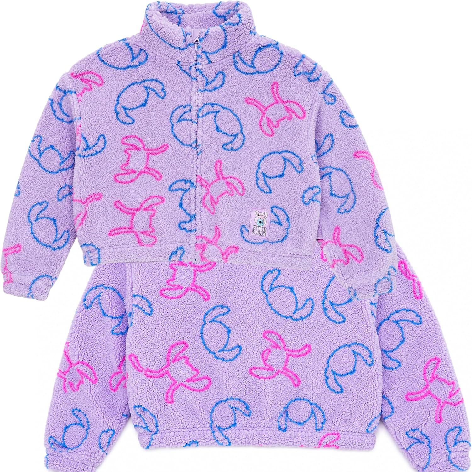 Disney Lilo & Stitch Girls Sherpa Fleece Jacket – Zip-Up Mock Neck Kids Outerwear, Official Licensed (Sizes 4–10)