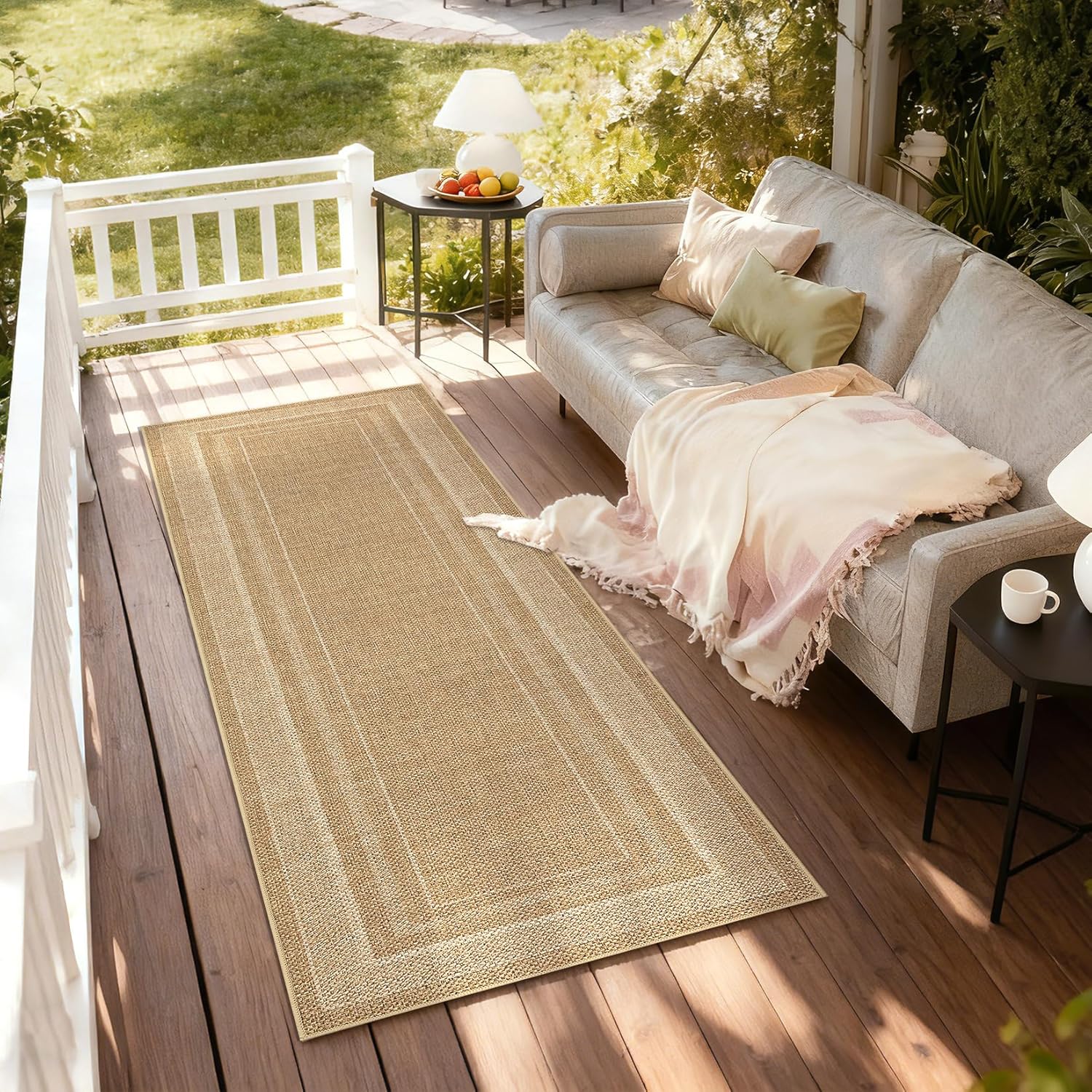 2x6 Runner Rug for Hallway Modern Solid Washable Kitchen Rugs Non Slip Outdoor Patio Runner Rugs Indoor Outdoor Easy Jute Rug Neutral Easy Jute Runners for Porch Entryway Living Room Bedroom, Natural