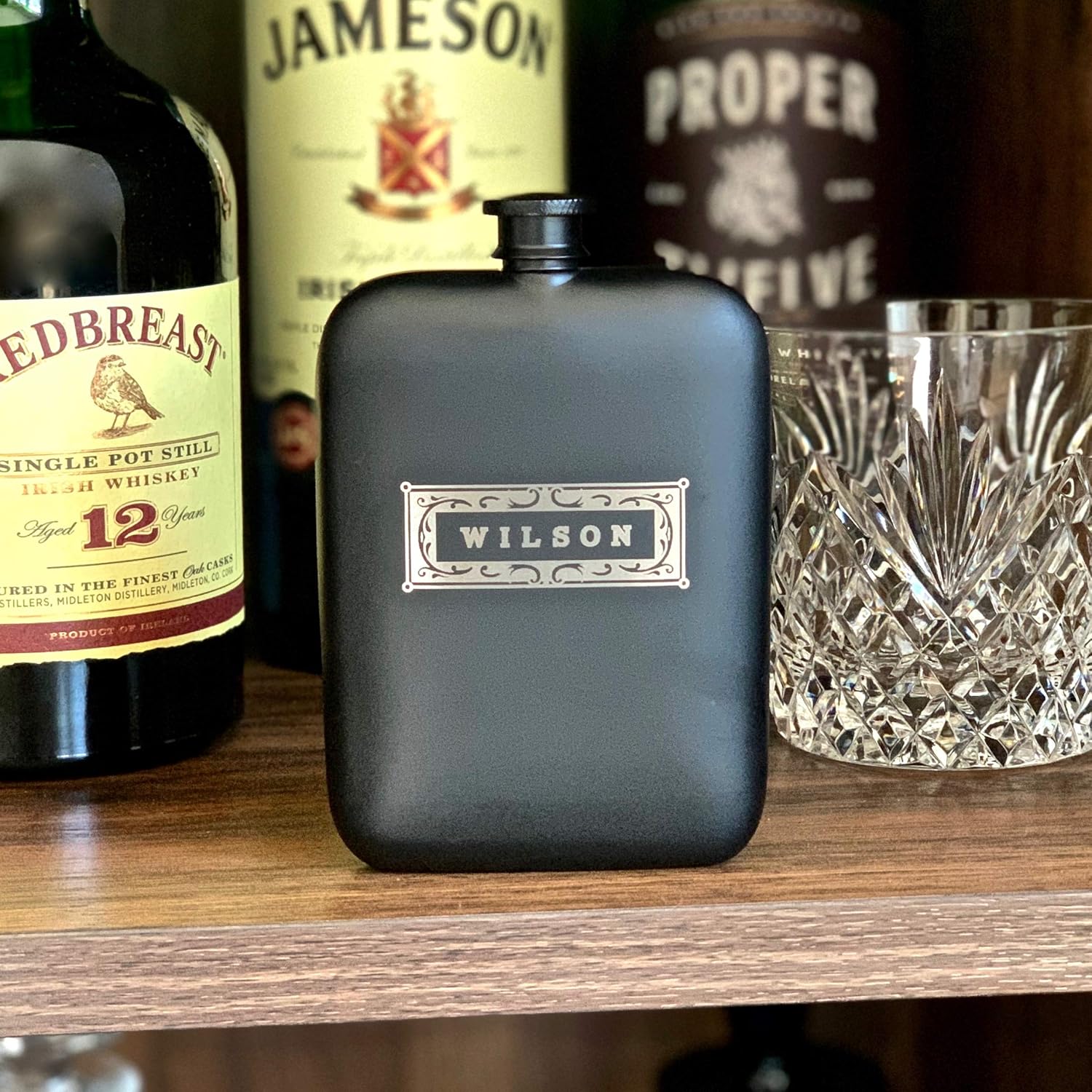 Swanky Badger Personalized Hip Flask, Stainless Steel Flask, Matte Black Coating, Includes Funnel, 7oz (200ml) Perfect Men's Gift, Father's Day Gift or Groomsmen Gift (Classic - Front Engraved)