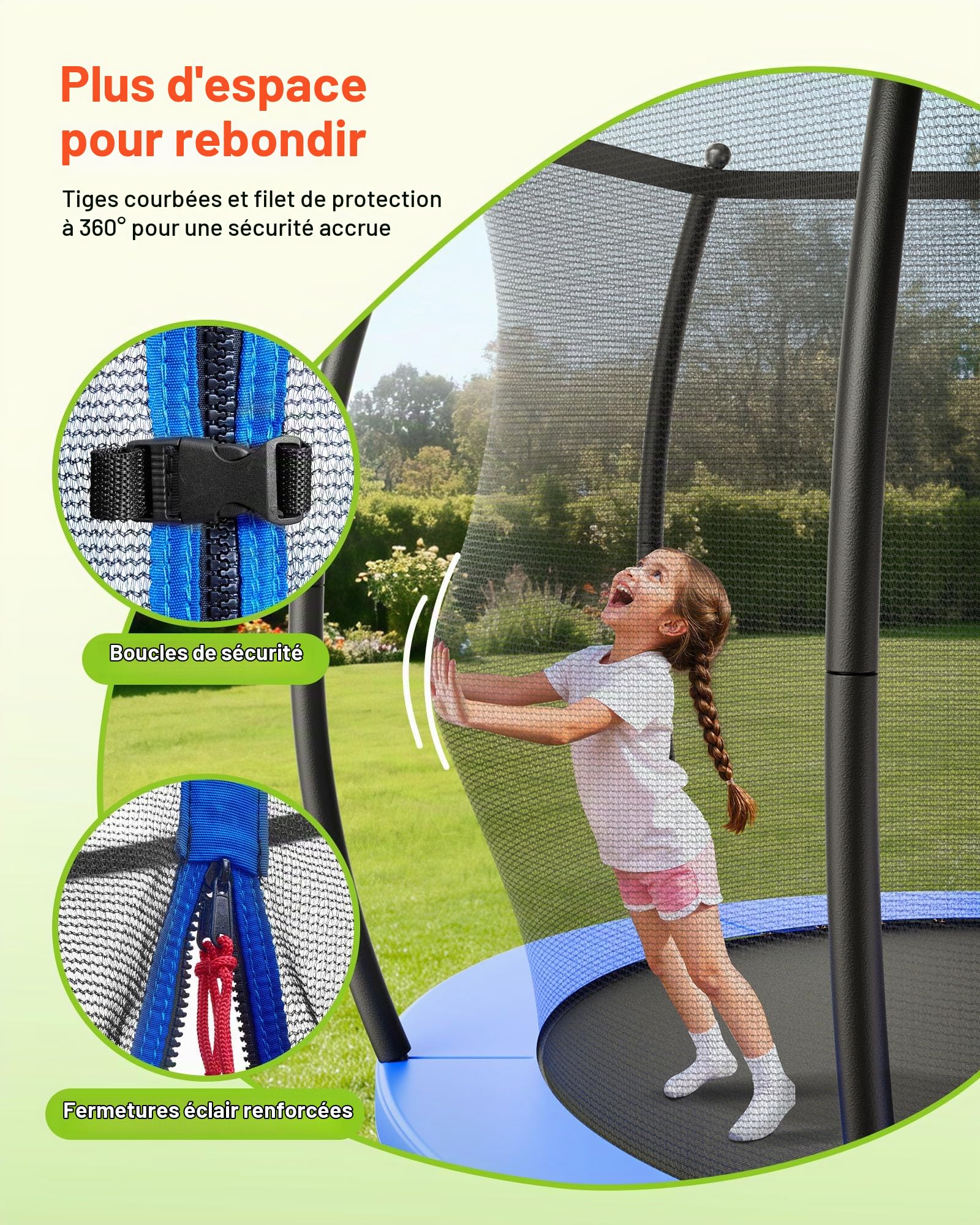 VEVOR Trampoline d'extérieur, 244 x 244 cm, Trampoline de Loisirs antirouille avec Filet de sécurité et Coussin épais, certifié ASTM, capacité de Charge maximale de 120 kg, pour Enfants et Adultes