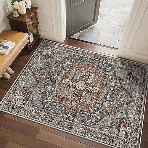 Miniatura 159 de Alfombras de área de 8 x 10 pies para sala de estar, vintage lavable con parte trasera antideslizante, resistente a las manchas, alfombra de área