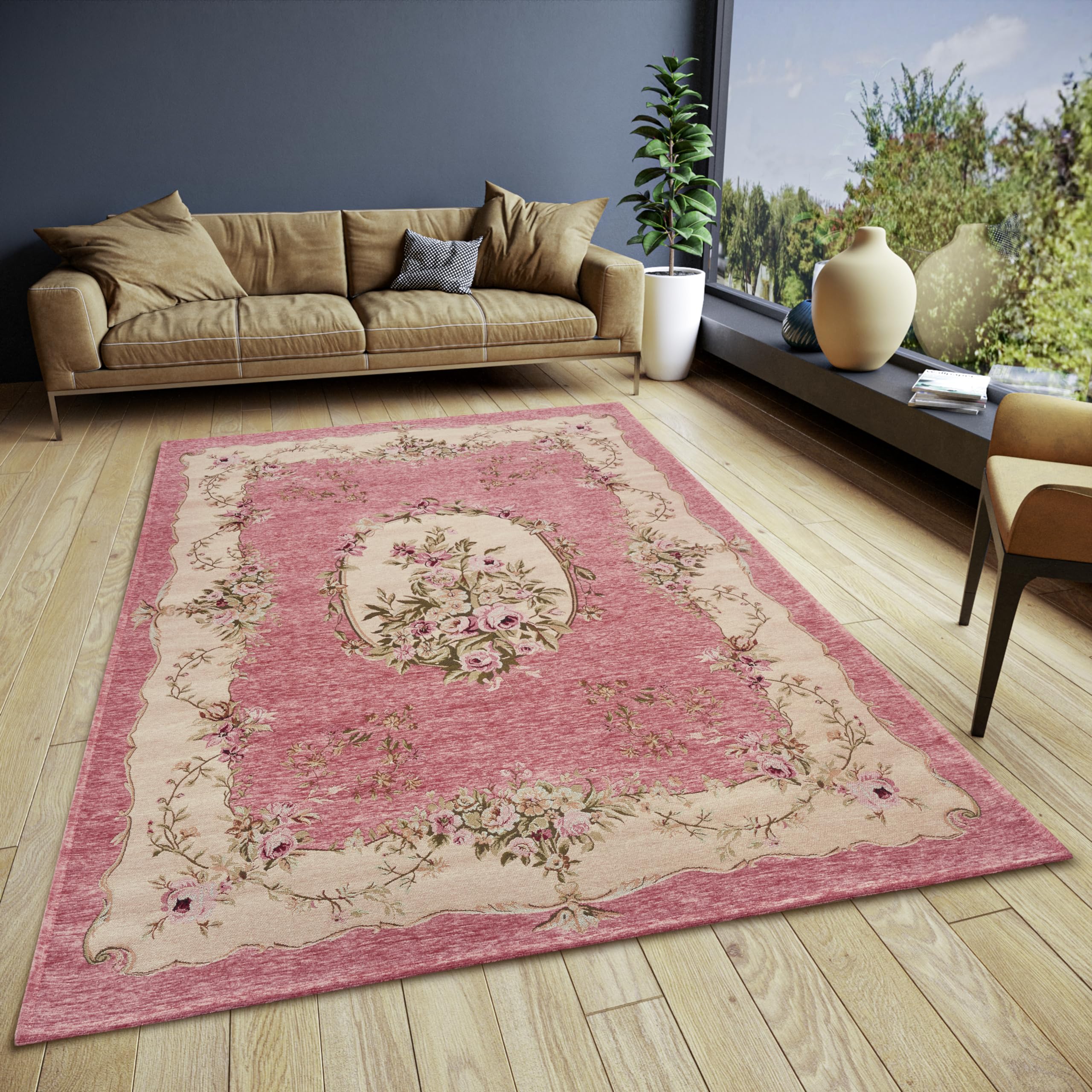 Hanse Home Asmaa Design - Tapis Oriental - Tissé à Plat - Motif Floral Vintage - Dessous antidérapant - Tissé de qualité supérieure - pour Salon, Chambre à Coucher, Salle à Manger, Couloir - Rose