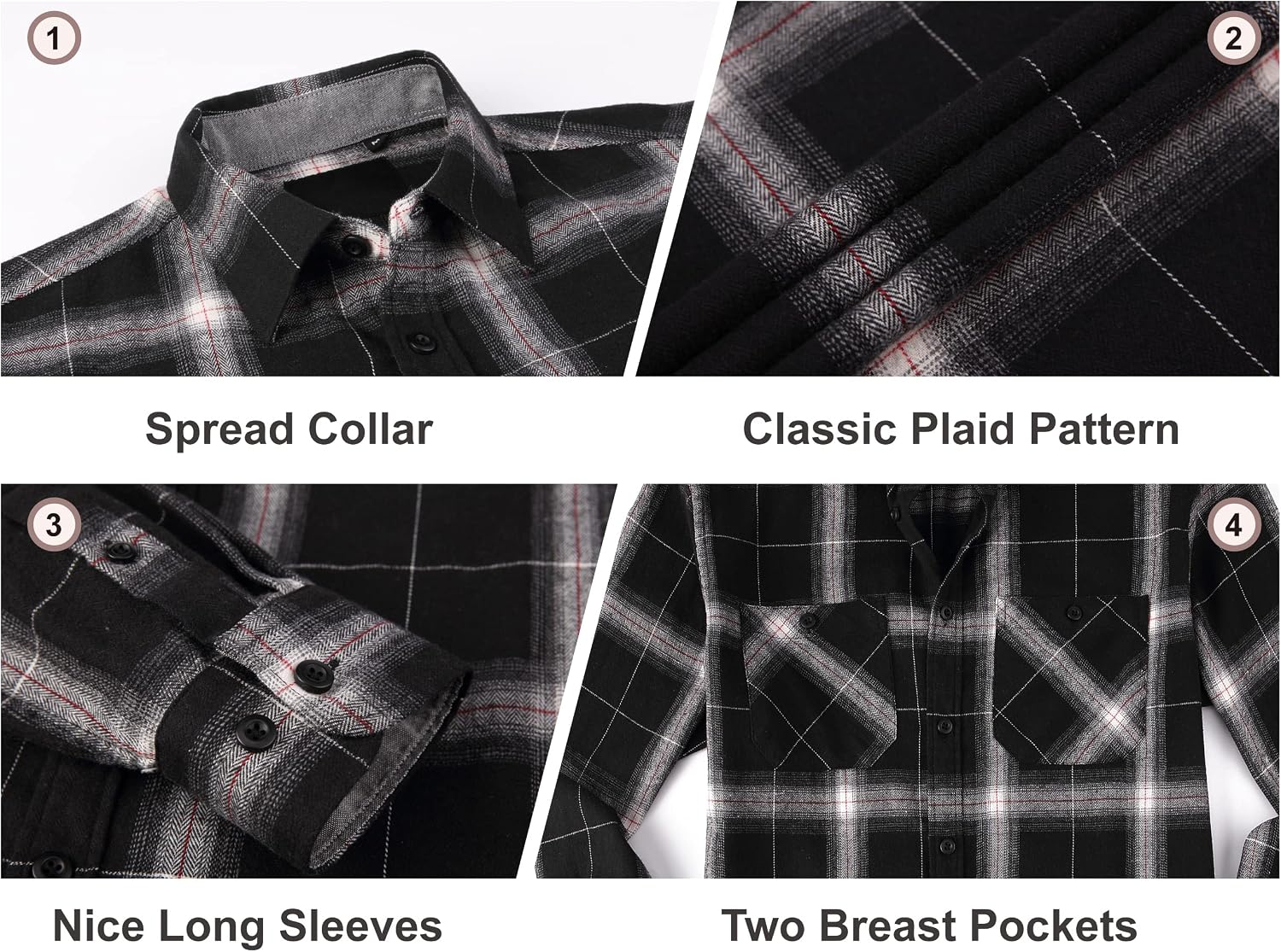 Damipow Men's Premium Flannel Shirt - Long Sleeve, Plaid, Navy, Large - View #8