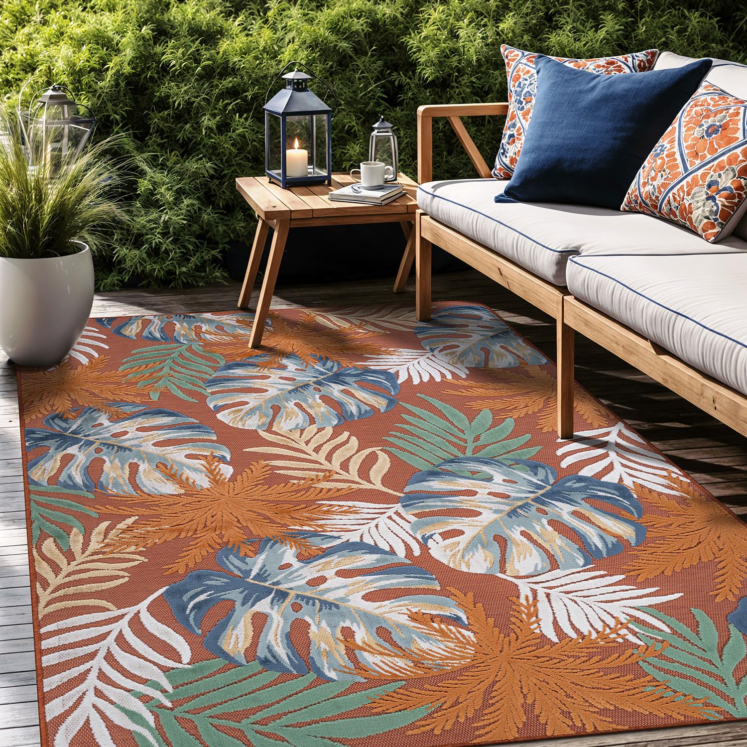 Luul Home Floral Indoor Outdoor Rugs 5x7 Large Area Rug for Living Room, Patio Decor, Kitchen, and Entryway Rug, Washable Stain Resistant Outside