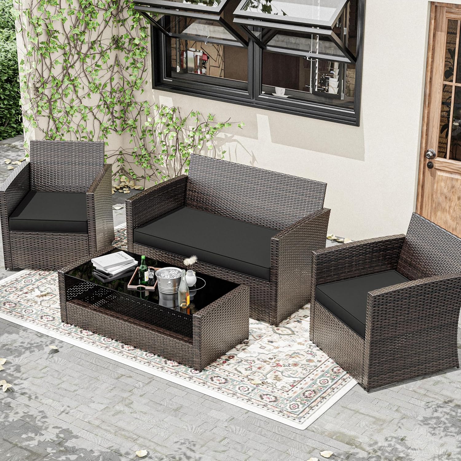 Outdoor Furniture Cushions,High-Elastic Replacement Sponge Fits for 4-Seater Wicker Rattan Patio Furniture Cushions Sofa Loveseat Chair Couch（36x18x3,18x18x3 Liner & Cover