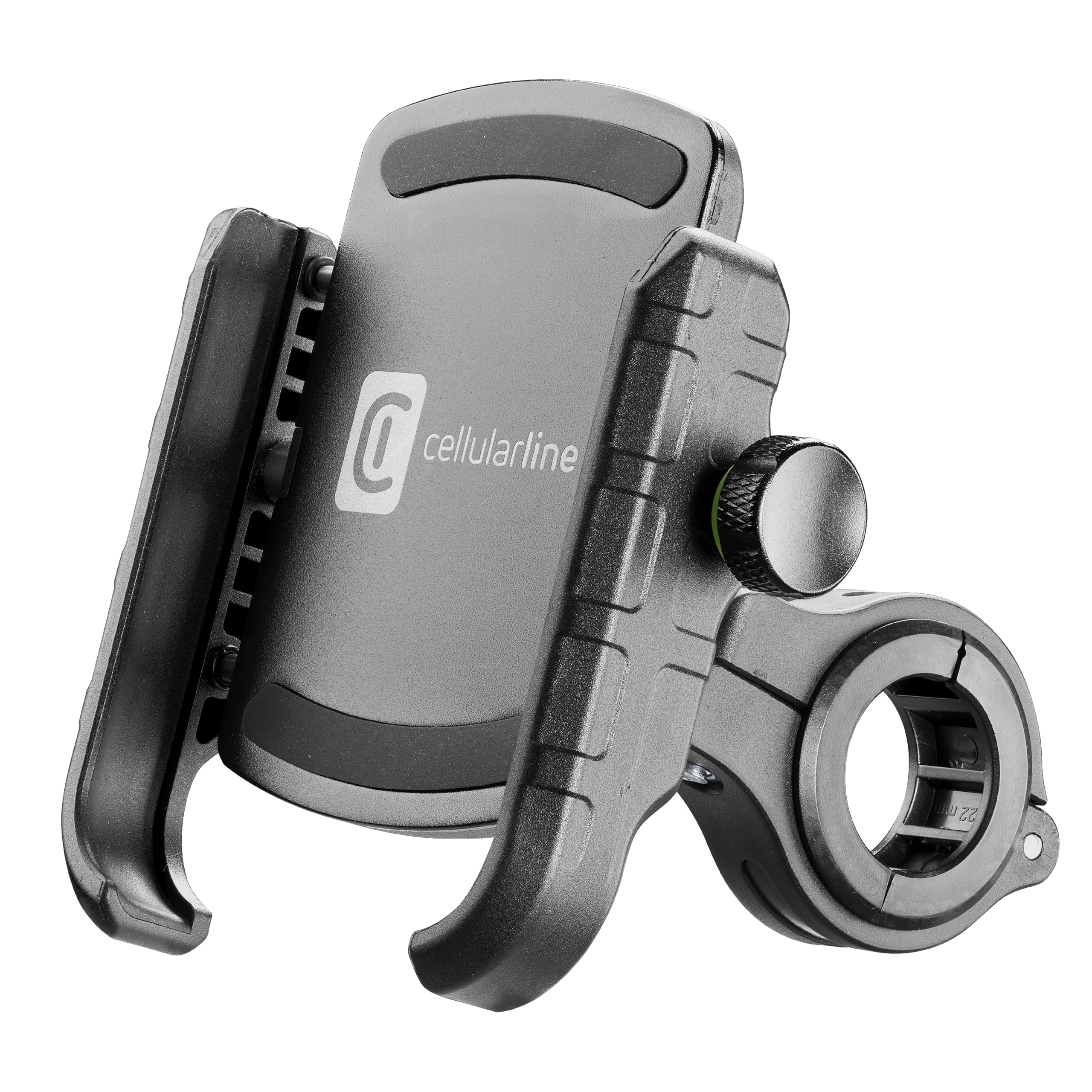 cellularline | Rider Steel - Universale - Supporto Porta Smartphone in Alluminio da Manubrio Tondo Moto e Bici - Universale per Tutti i Cellulari - Rotazione a 360 - Stabile e Solido