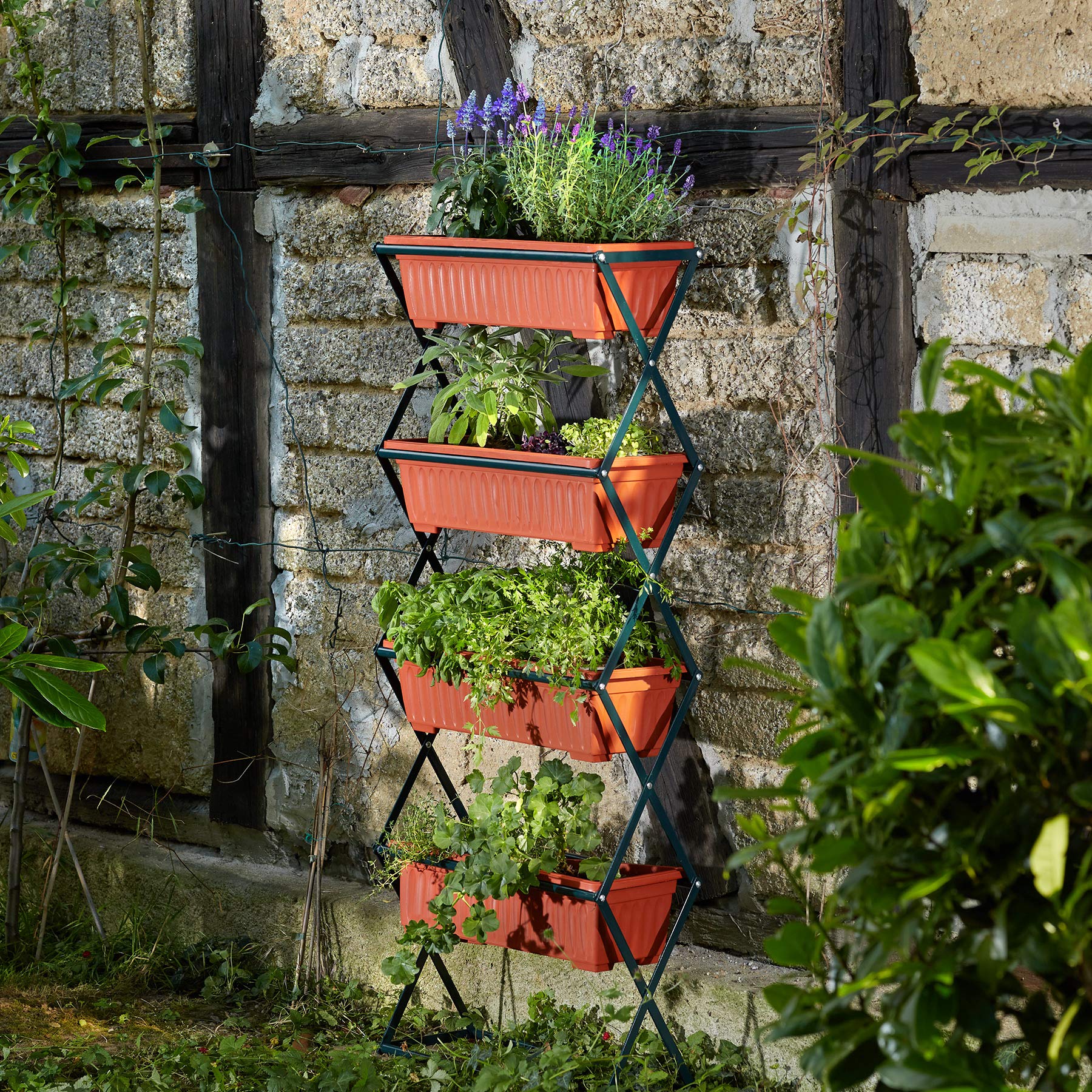 tectake Vertical Gardening Beet mit 4X Blumenkasten, Pflanzturm Hochbeet  Kunststoff, als Indoor Krutergarten oder Outdoor im Garten, als  Sichtschutz Balkon, Terrassen Deko, Blumenbank: Amazon.de: Garten