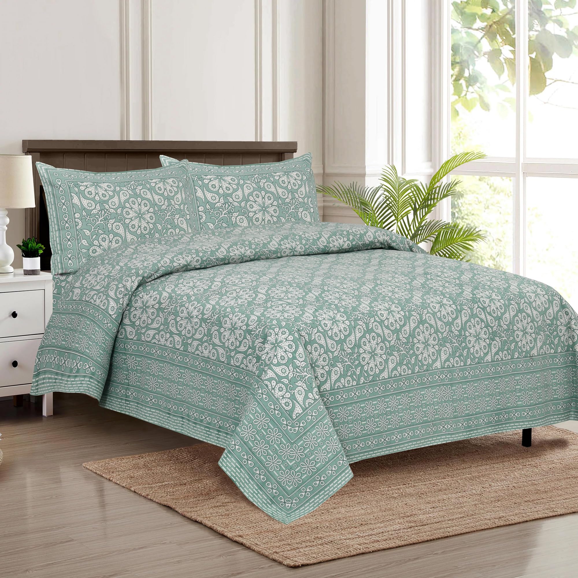 Jaipuri Block Print King Size Cotton Bedsheet Set -7
