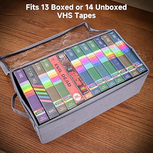 Miniatura 4 de Caja de almacenamiento VHS – Pack de 2 organizadores de cintas de casete con tapa de PVC transparente – Caja de almacenamiento apilable que contiene