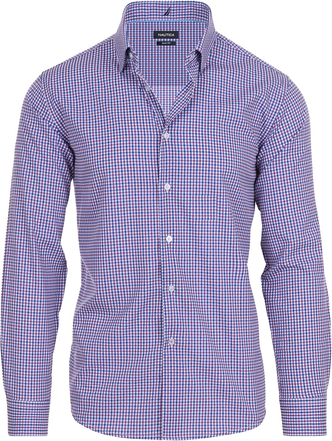 Nautica Slim Fit Mens Dress Shirts Long Sleeve Performance Polyester Fabric Wrinkle Free 4-Way Stretch