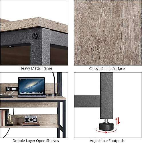 Miniatura 6 de Yaheetech Escritorio de escritura para oficina en casa de 47 pulgadas con tomas de corriente y 2 puertos de carga USB para estudiar mesa de juegos