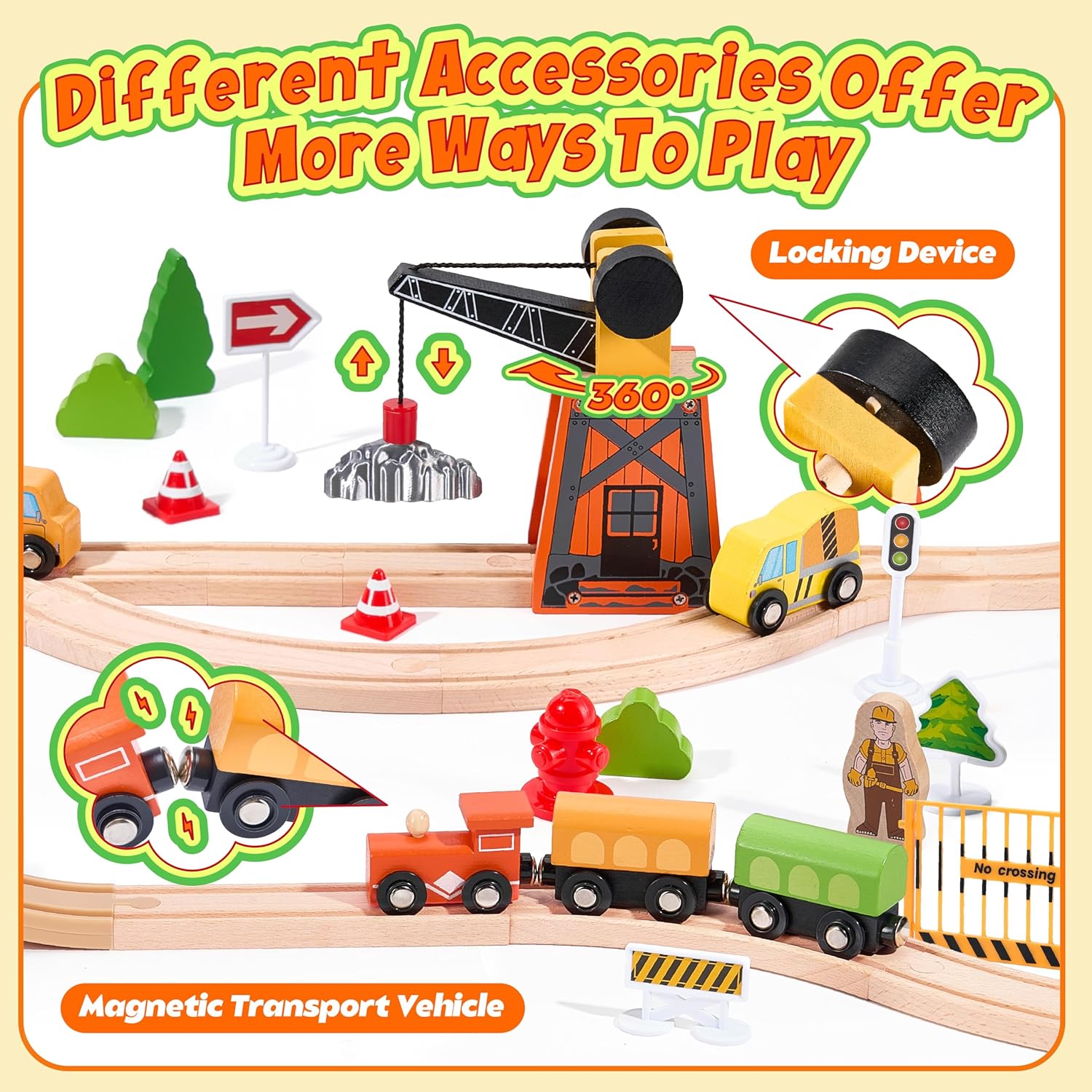 Magnetic Tiles Unicorn Building Toys Set and 102-Piece Wooden Train Set