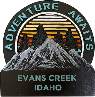 R and R Imports Evans Creek Idaho Hand Painted Resin Refrigerator Magnet 3-Inch Approximately Adventure Awaits Design
