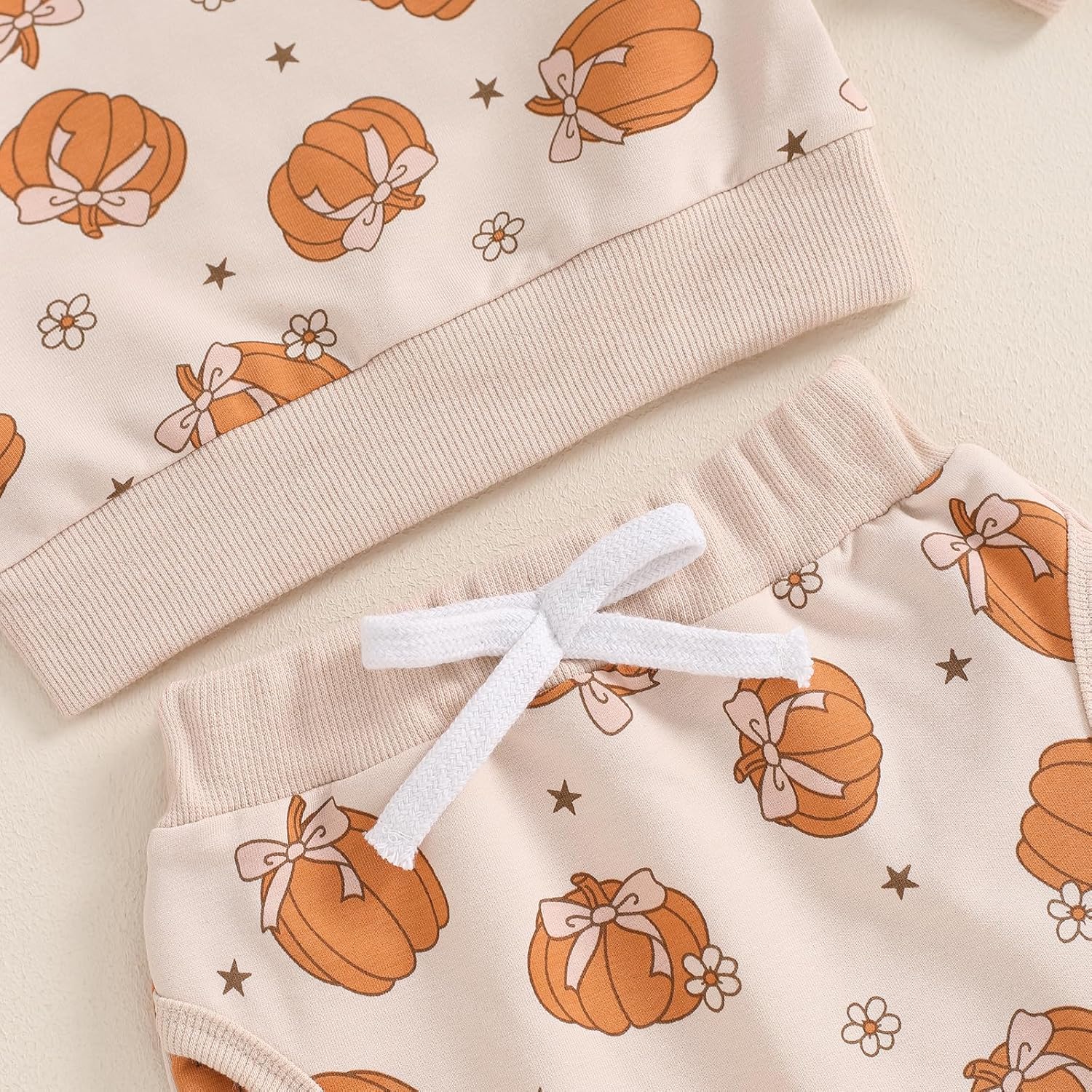 Toddler Baby Girl Boy Halloween Outfit Long Sleeve Pumpkin Sweatshirt+Pants Set Newborn Infant Fall Winter Clothes(A Khaki bow pumpkin, 2-3T) - Image 5