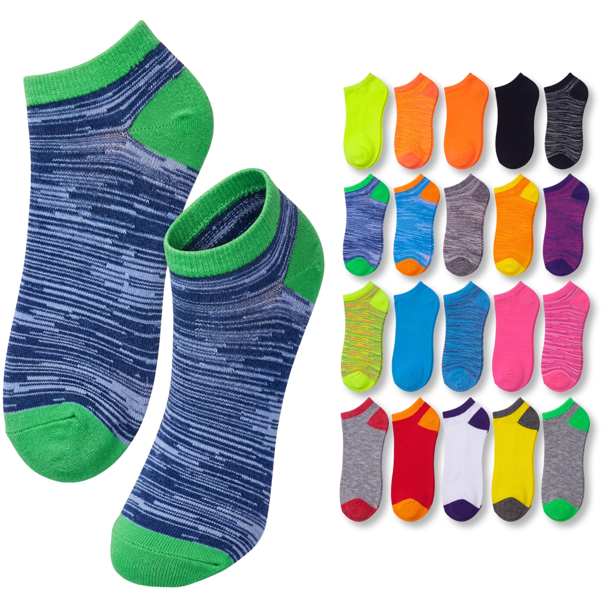 Tipi Toe Women’s 20 Pack Colorful Low Cut Socks – Lightweight, Breathable Design for All-Day Comfort Sizes 9-11/10-13