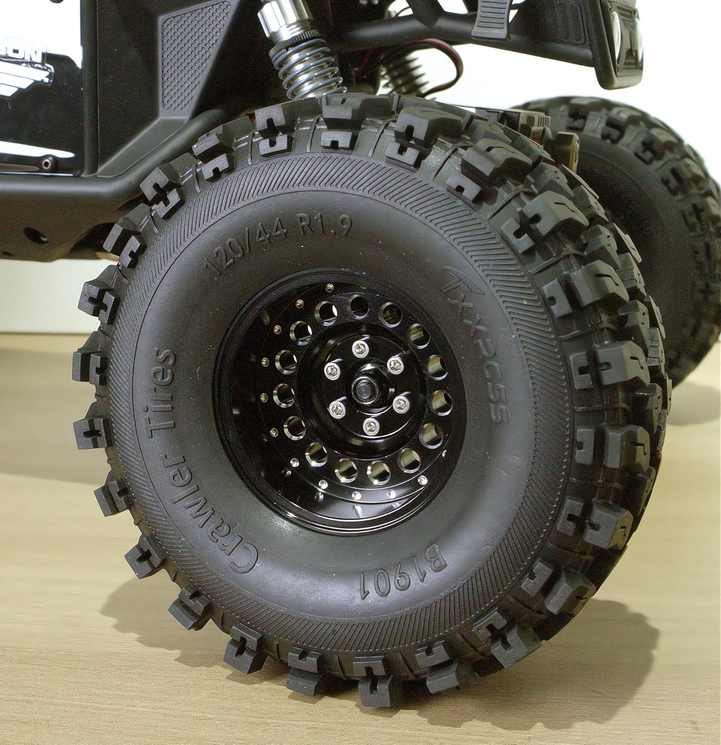 RC Crawler 1.9 Beadlock Wheels and Tires Tall Soft Sticky Mud Slingers Tyres & Aluminium Rims Hex 12mm for 1/10 SCX10 Wheels TRX4 SCX10 RC Crawler Axial Remote Control Car YK (Black)