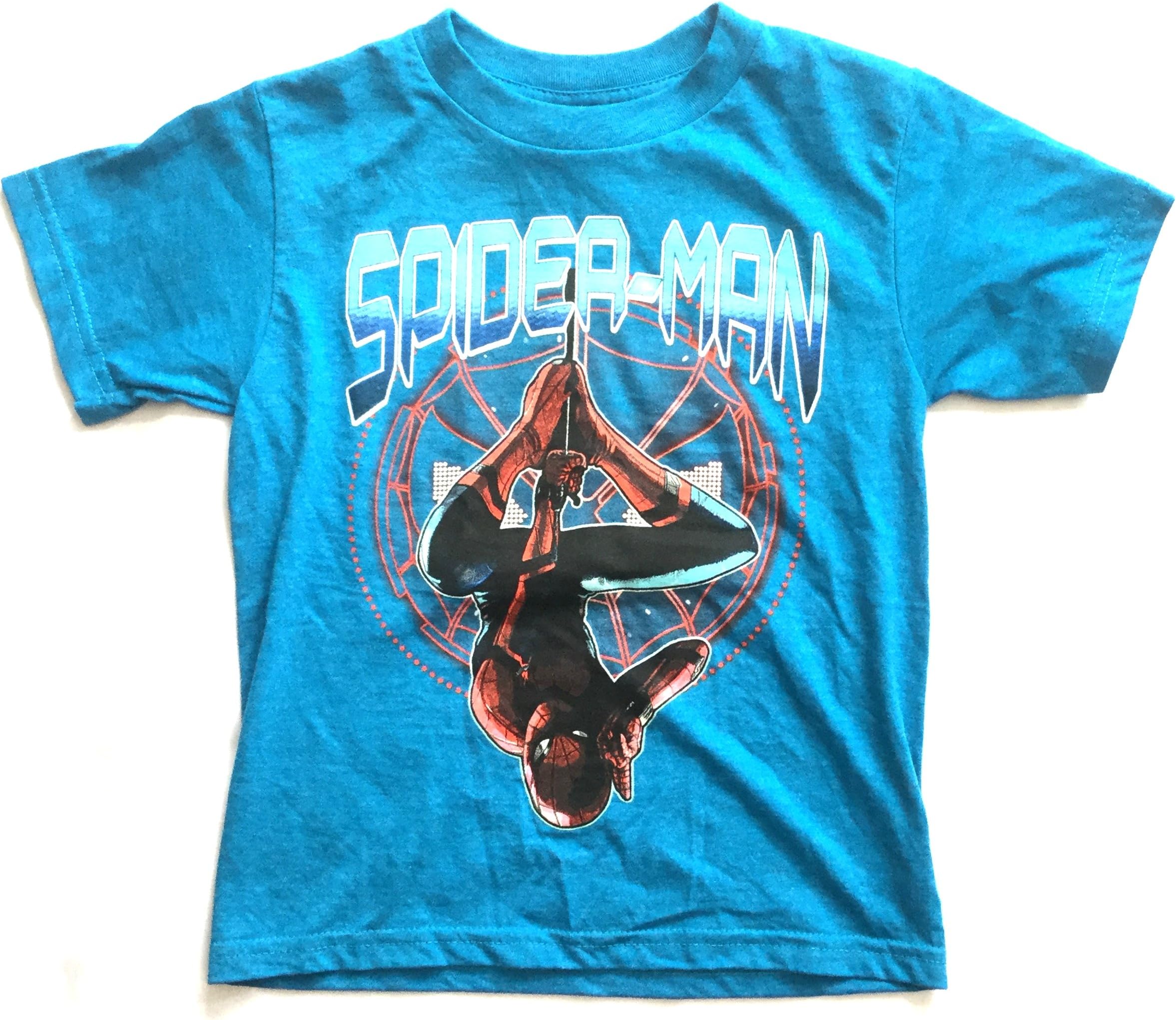 Spider-Man Hang by The Light Glow in The Dark Boys Tee Shirt Turquoise Blue (Small (6/7))