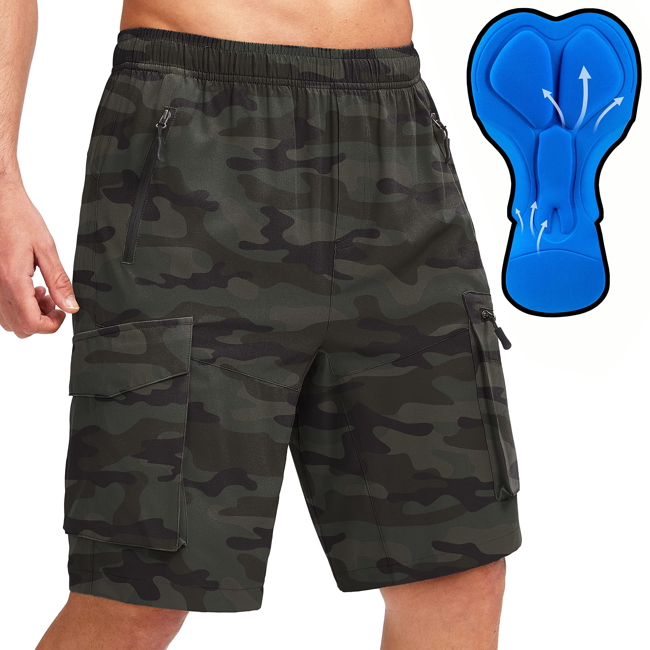 Bikewa Men's Mountain Bike Shorts 3D Padded Loose-fit Biking Riding Cycling Bicycle Biker Shorts Zipper Pockets