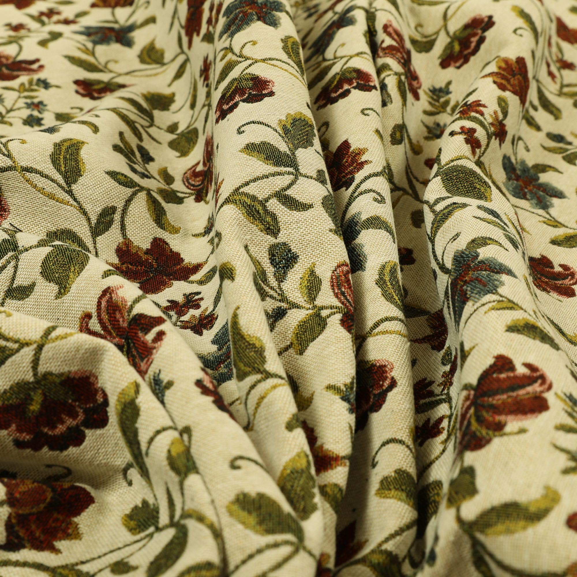 Redbrick Mill Fabrics Flame Retardant Red Green Blue Floral All Over Pattern White Chenille Jacquard Upholstery Fabric (Per Metre) โ image 1
