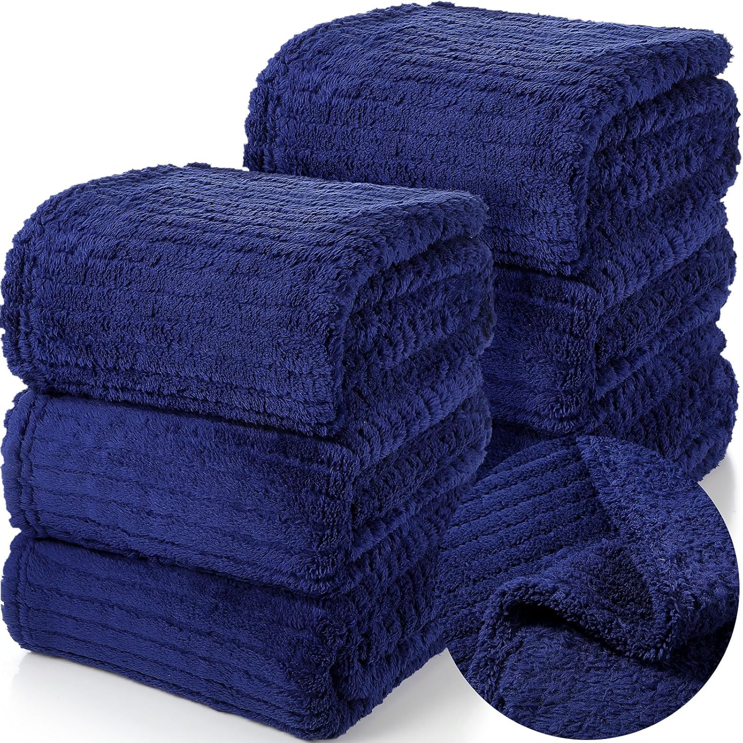 6 Pcs Sherpa Fleece Throw Blanket Bulk 50 x 60'' Striped Jacquard Fleece Blanket Soft Warm Throw Blankets Lightweight Cozy Fuzzy Blanket for Wedding Couch Bed Sofa All Season (Navy)