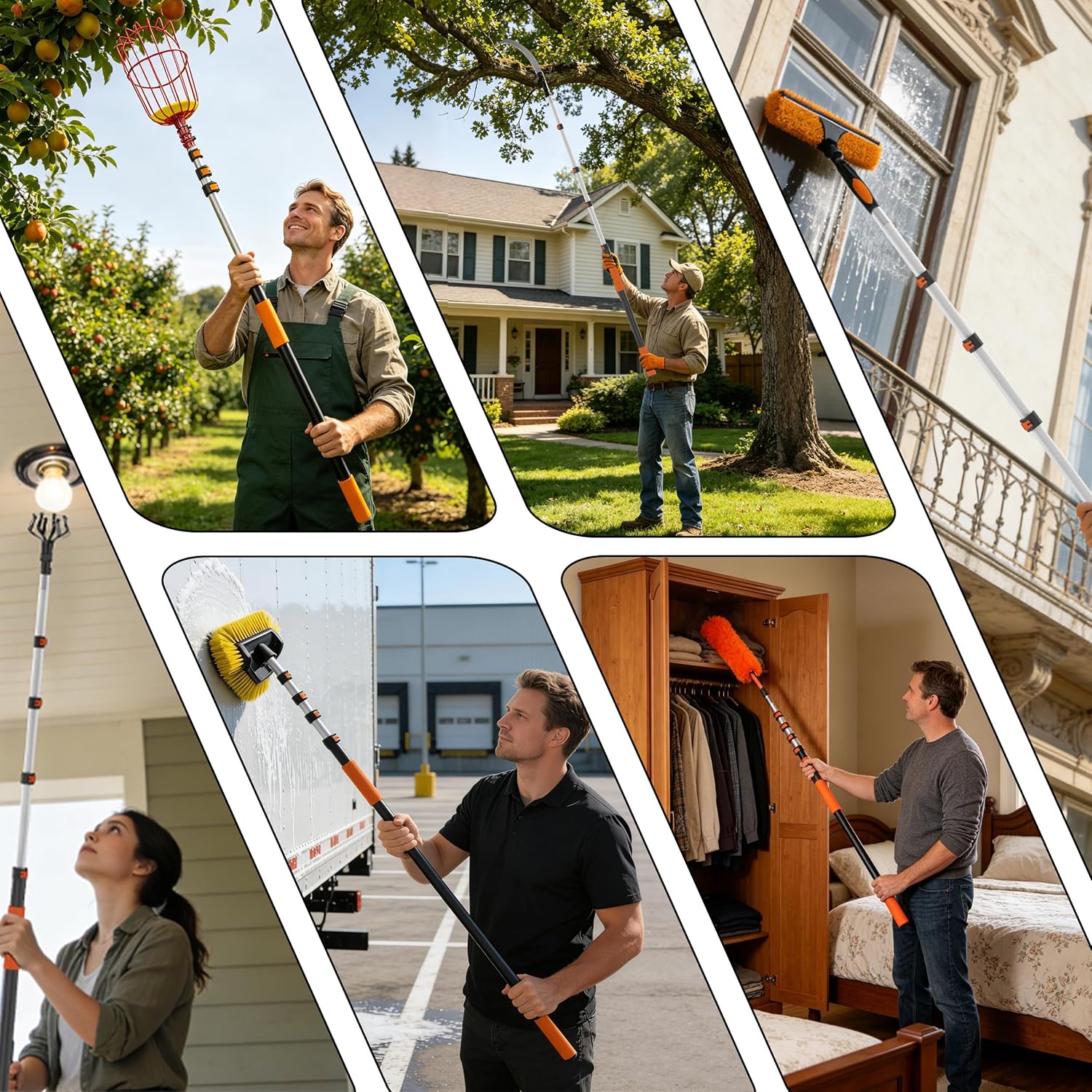 Buyplus 26ft Reach, 5 to 20ft Telescoping Pole, Paint Roller Extension Pole, Multi-Purpose Extendable Pole, Lightweight Sturdy Aluminum Telescopic Pole, Easy Flip-Tab Lock Paint Extension Pole
