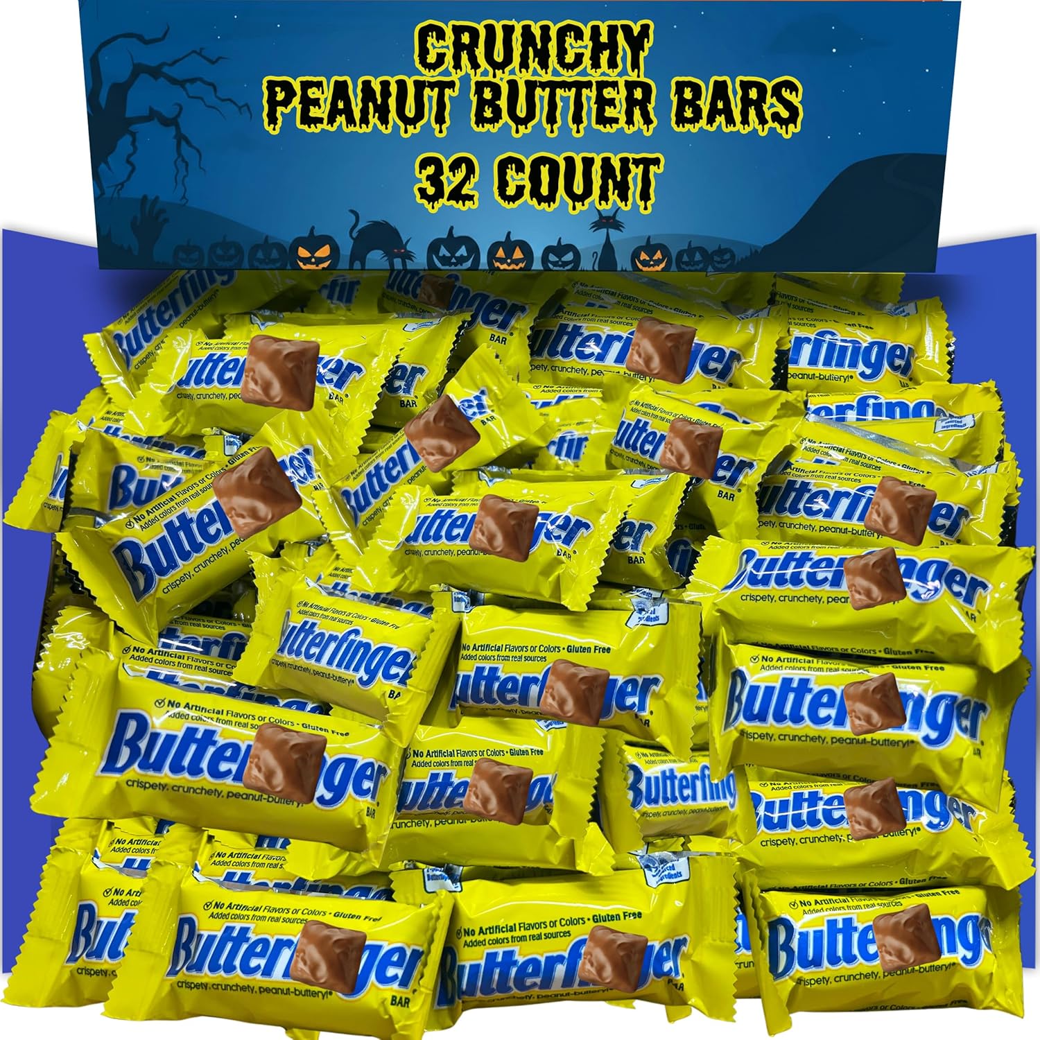 ButterFingers Chocolate Candy Bars, 32 Count Peanut Butter Chocolate Candy Bars, Fun Size Individually Wrapped Mini Chocolate Candy, Share Size Movie Theater and Office Candy Bars