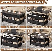 Vista 6 de Mesa de centro elevable de 42 pulgadas, mesa auxiliar multifuncional 4 en 1 con almacenamiento y compartimentos ocultos, mesa de café de granja