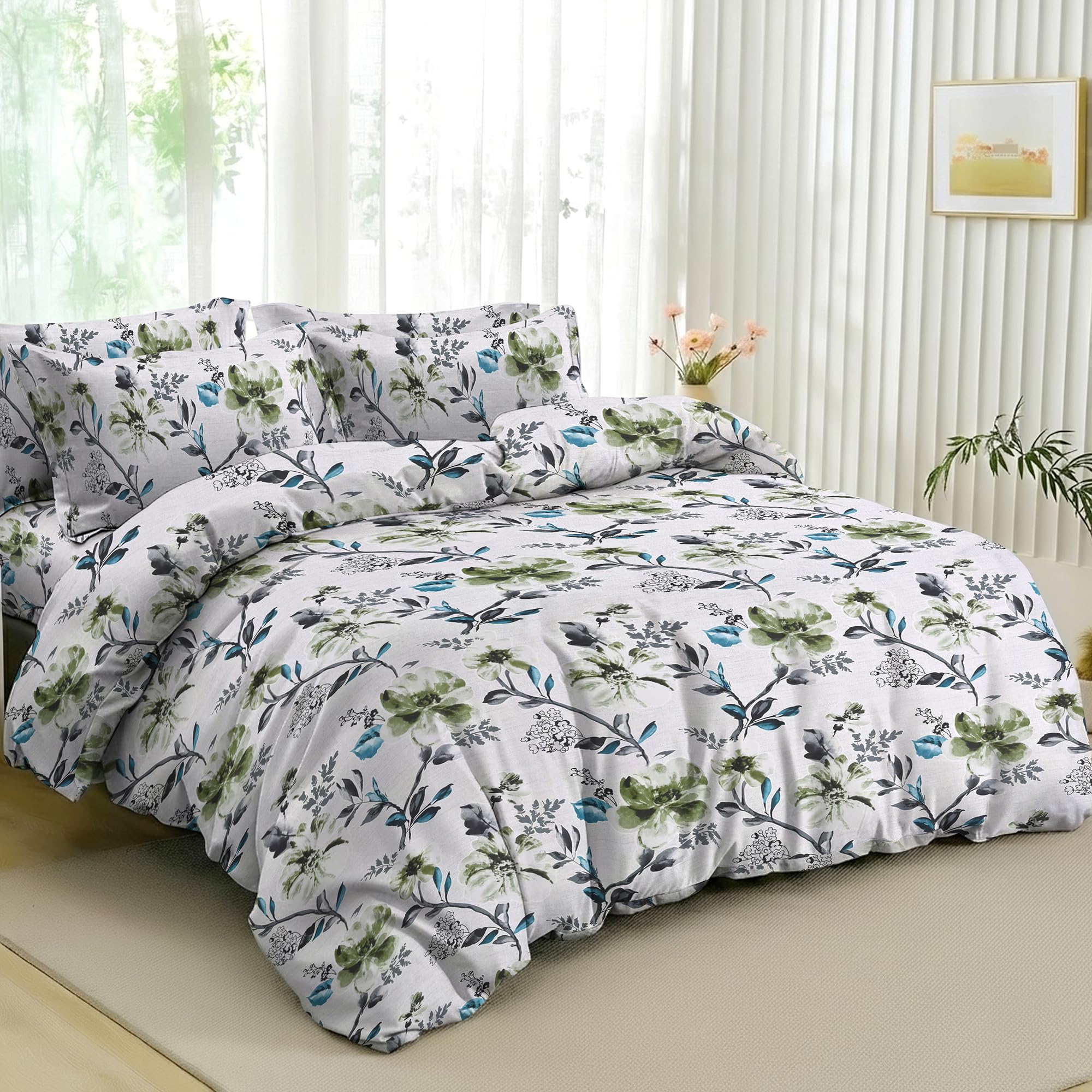 RAYBedding Floral Double Duvet Cover Set with Pillowcases – Soft Luxury Printed Bedding, Elegant Floral Pattern Quilt Cover with Button Closure & Corner Ties, Stylish Double Bed Bed Linen