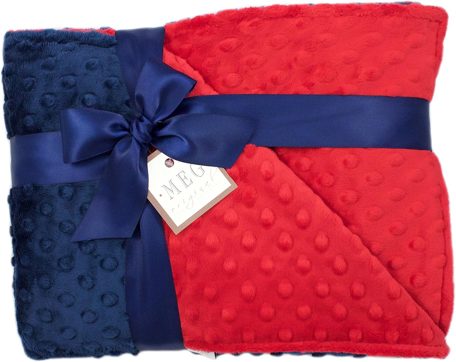 MEG ORIGINAL Navy Blue & Red Baby Boy Minky Dot Crib Blanket