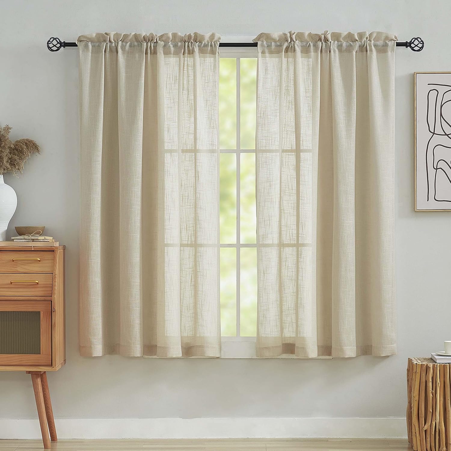 Home Brilliant White Sheer Linen Curtains 96 Inches Long Semi Sheer Curtain for Living Room Bedroom, 2 Panels, 54" x 96" Length