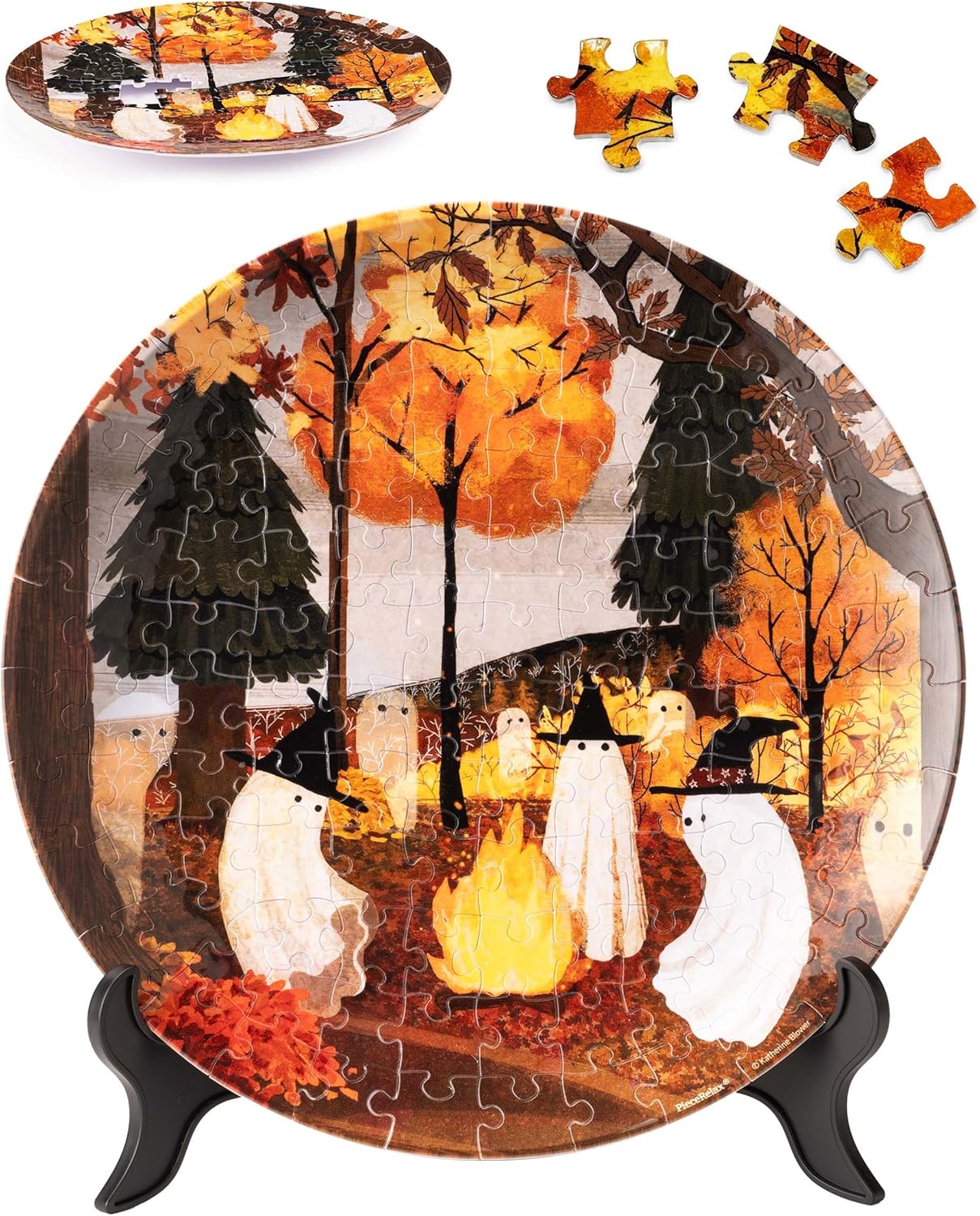 PieceRelax 3D Puzzle Plate 124 Pieces - Katherine Blower - Autumn Bonfire – Jigsaw Puzzle for Adults, Decorative Plate with Durable Plastic Pieces, Ideal Gift for Home or Office Décor [PL1022]