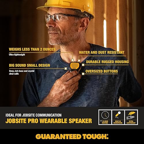 Miniatura 5 de DEWALT Altavoz Bluetooth portátil (versión actualizada), altavoz portátil inalámbrico con clip para sitio de trabajo profesional resistente al agua