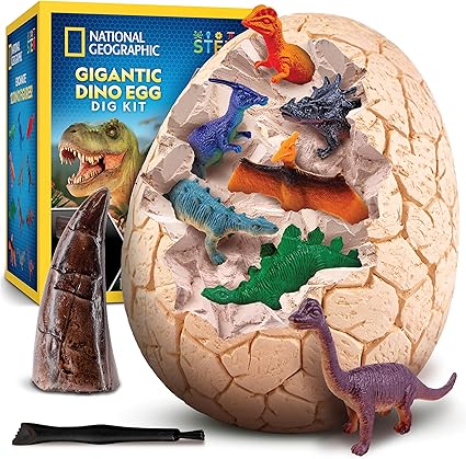 NATIONAL GEOGRAPHIC Jumbo Dinosaur Egg Dig Kit - Dig Out 12 Dino Figures & Replica T. Rex Tooth from Giant 6" Egg, Dino Egg, Jumbo Egg, Dinosaur Egg Toys, Educational Science Kits