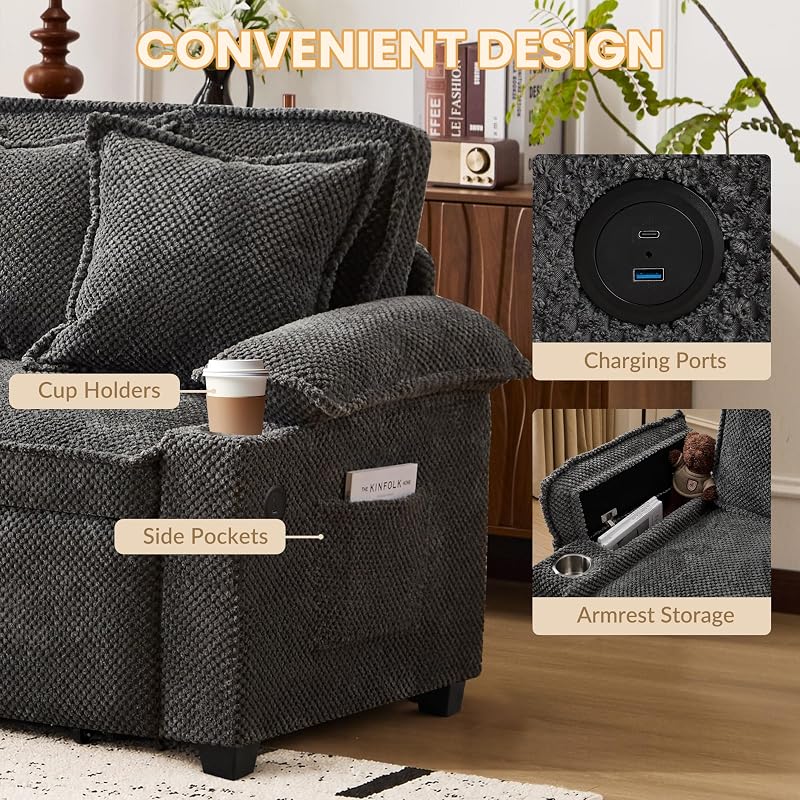 SUNWAVE 90" Sleeper Sofa, 3-in-1 Pull Out Sofa Bed Corduroy Couch Bed image 4