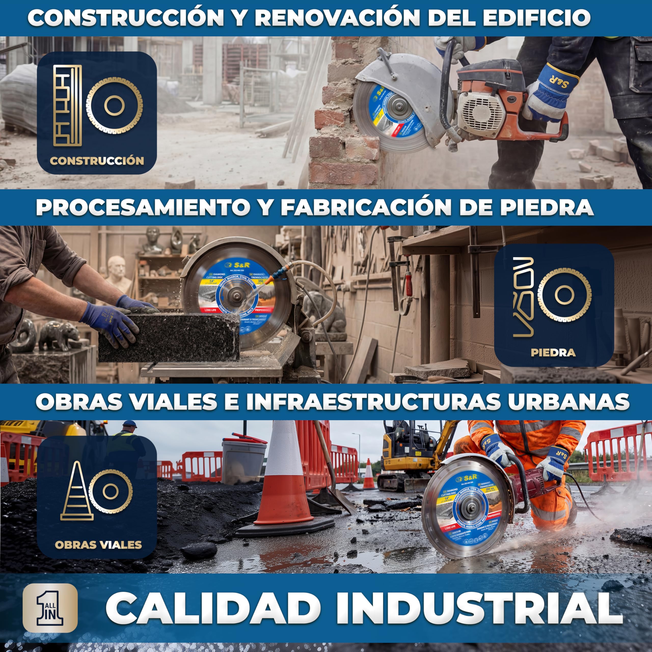S&R Disco diamante 350 Disco Tronzador Diamante 350 mm para Cerámica Granito Piedra Mármol Mampostería. Calidad Industrial