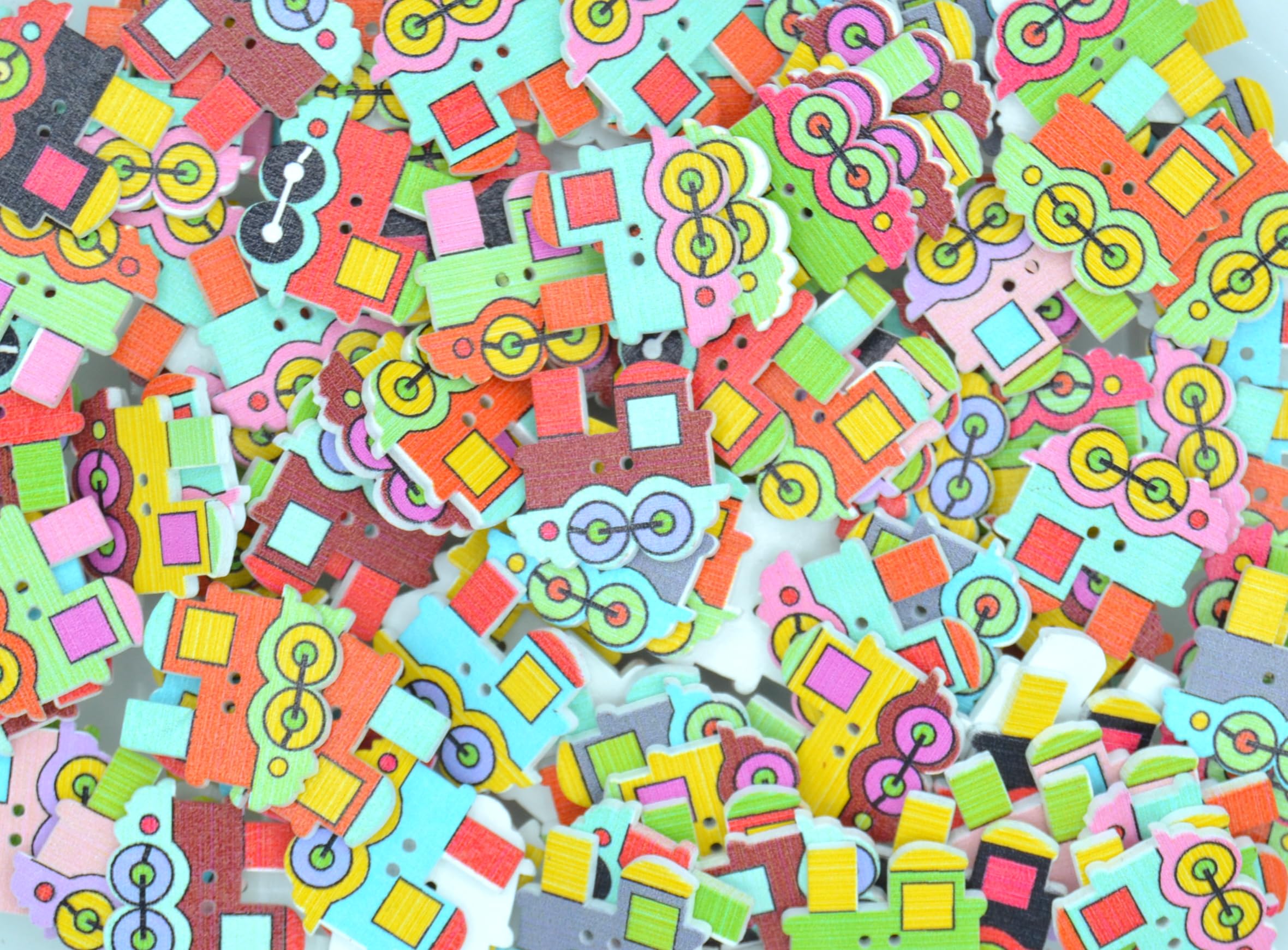 celloexpress Printed Wooden Buttons - Unique Childrens Cartoon Designs for Sewing & Embroidery (Train 1-25mm, Pack of 100) โ image 1