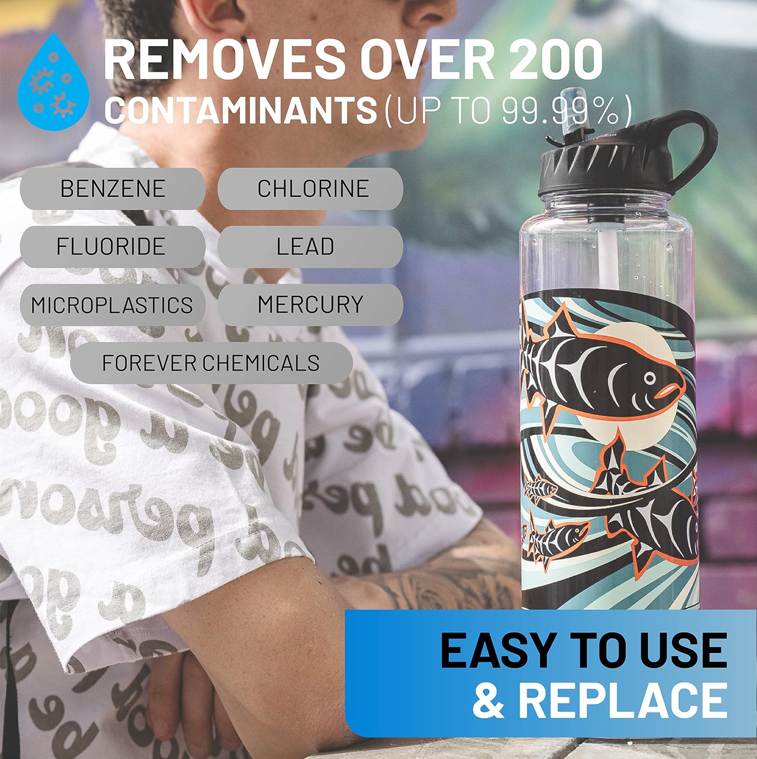 Epic Water Filters Nalgene OG Water Bottle with Filter, USA Made, BPA Free, Removes 99.99% Tap Water Contaminants, Forever Chemicals, LeClair Art, 48 oz image 3