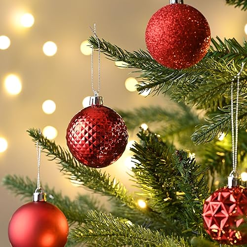 Miniatura 6 de Valery Madelyn Juego de adornos para decoración de árbol de Navidad para decoración de Halloween, 50 unidades, adornos rojos inastillables de bolas