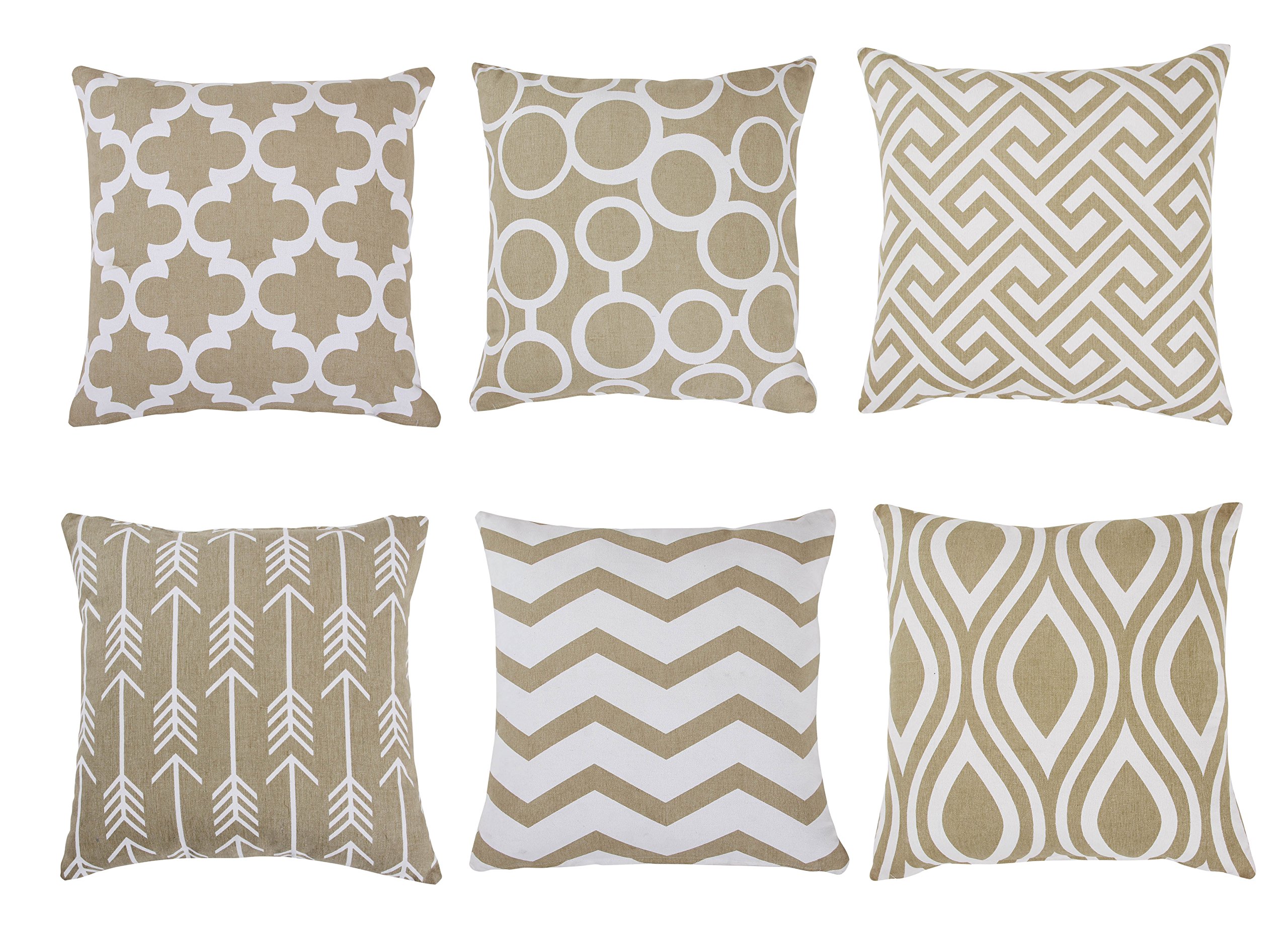 MODERN HOMES - feel the difference 100% Cotton Decorative Throw Pillow Covers/Cushion Covers 16x16 inch (Set of 6, Beige)