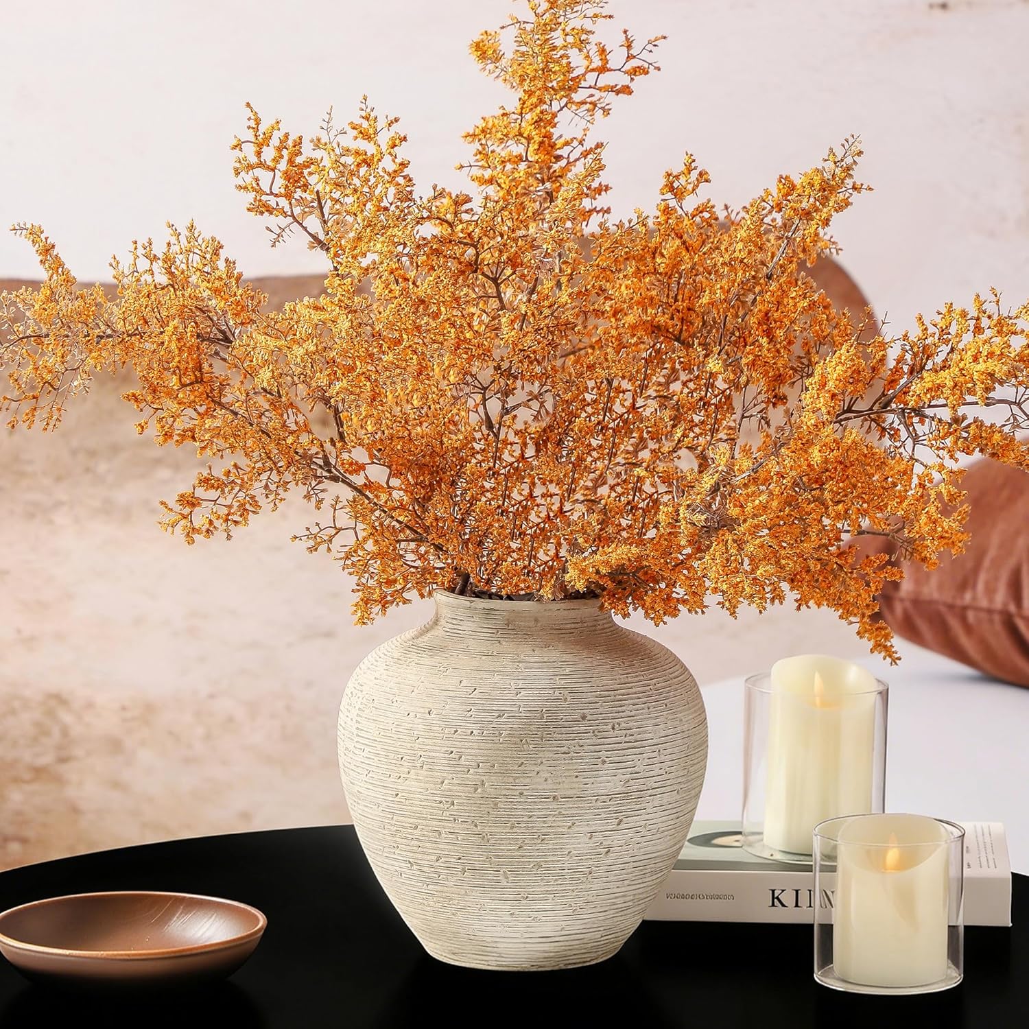 Vanselia Ceramic Flower Vase Home Decor - Large Tall Farmhouse Table Vases Rustic Vintage Living Room Kitchen Bedroom Decorations for House Book Shelf Office Coffee Desk Dining Fireplace (10" Retro)