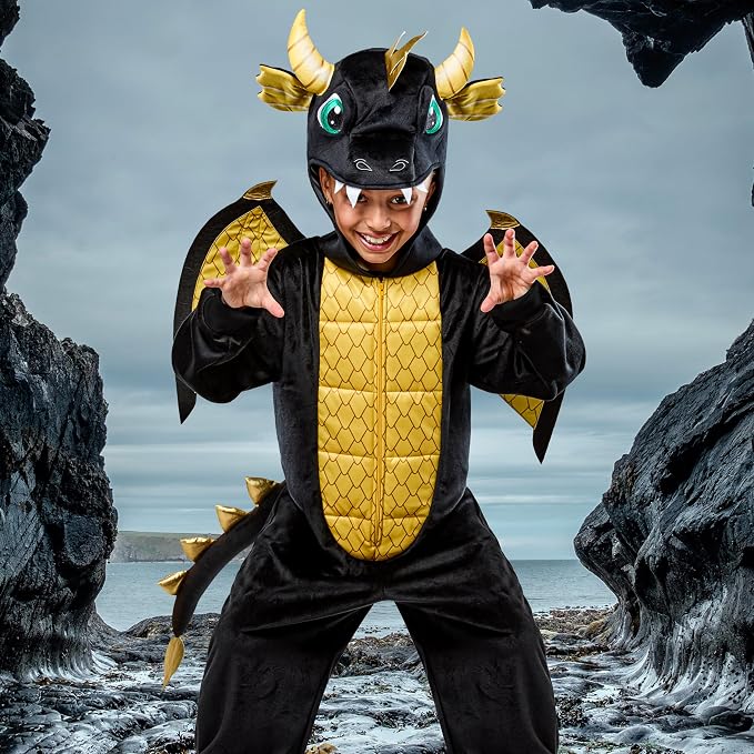 Disfraz de Dragón Negro con Capucha para Niños, Tallas L/XL miniatura 2