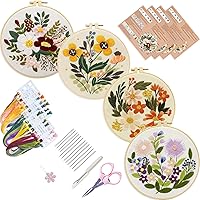 Bonroy 4-Pack Beginner Embroidery Kit - Easy Sewing Set with Patterns, Hoops, Threads & Instructions for Crafts