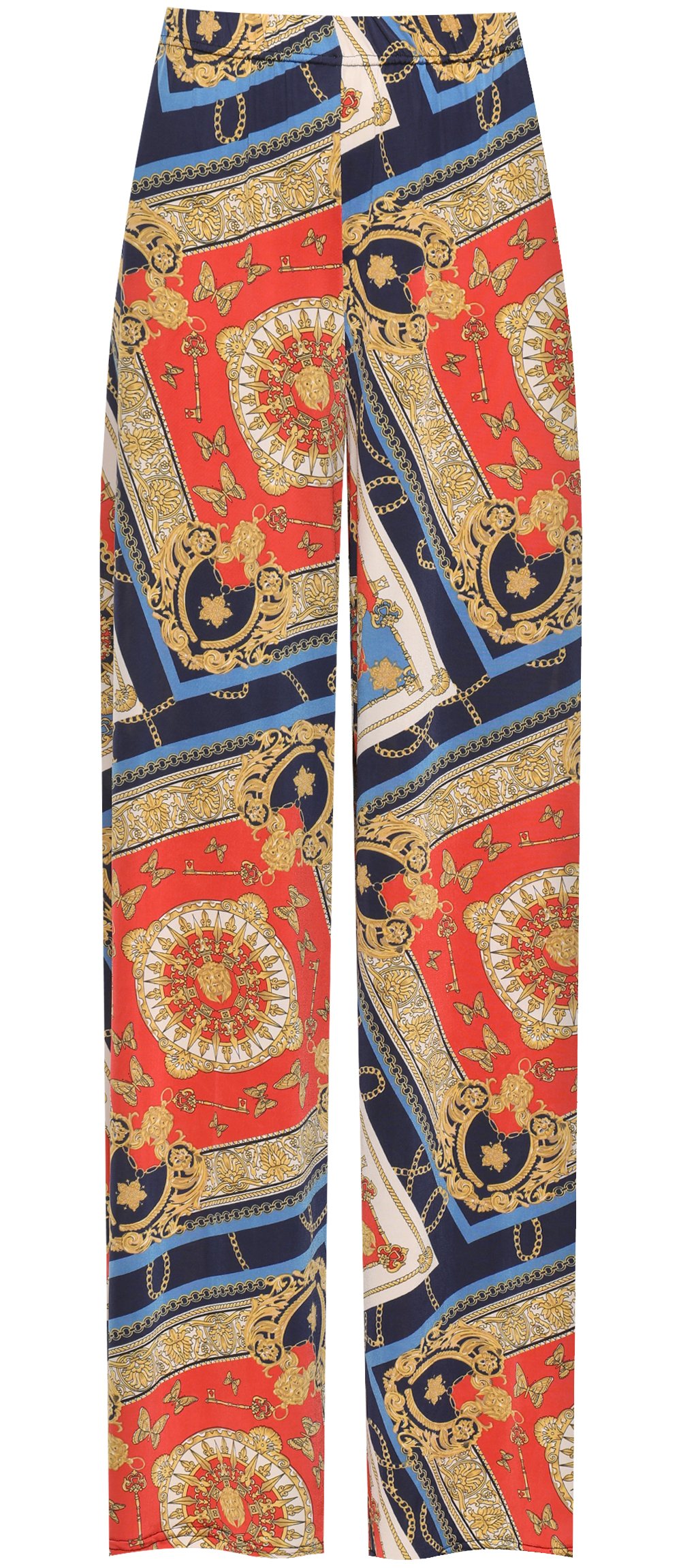 WearAll Women's Plus Baroque Paisley Print Wide Flared Leg Palazzo Trousers Ladies Pants - Red - 16-18