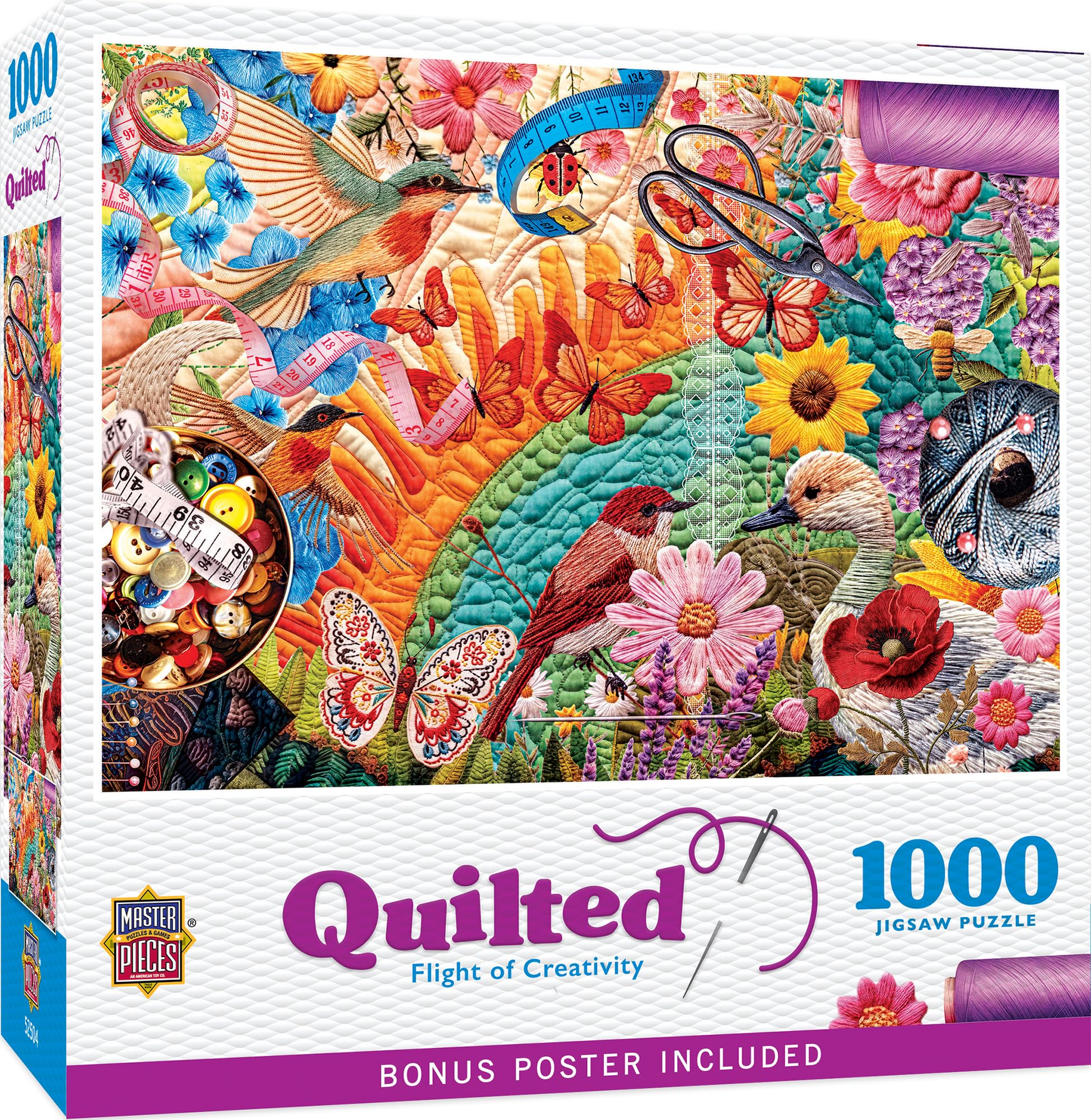 MasterPieces 1000 Piece Jigsaw Puzzle for Adults - Flight of Creativity - Whimsical Quilting Retreat - 19.25"x26.75" — image 1