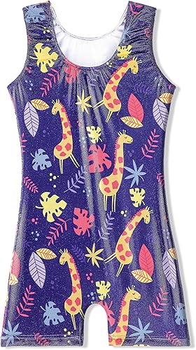 Miniatura 2 de Belovance Leotardos de gimnasia para niñas pequeñas, leotardo brillante de arcoíris, dinosaurio, leopardo, estrellas, ciclista, secado rápido