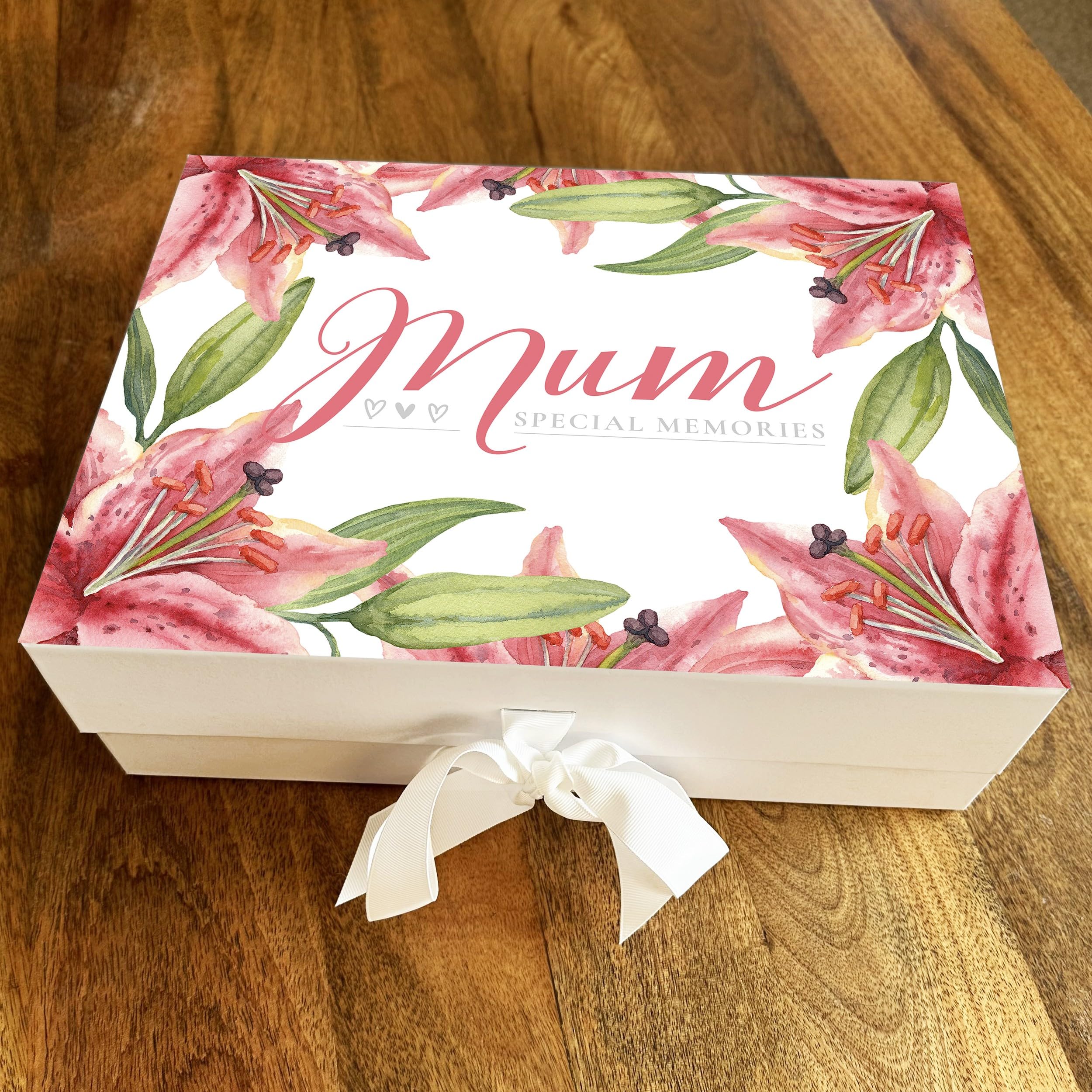 Fingerprint Designs Lily Border Mum Special Memories Memorial Memory Remembrance Keepsake Box - In Loving memory Keepsake Treasure Personalised Memorial Box