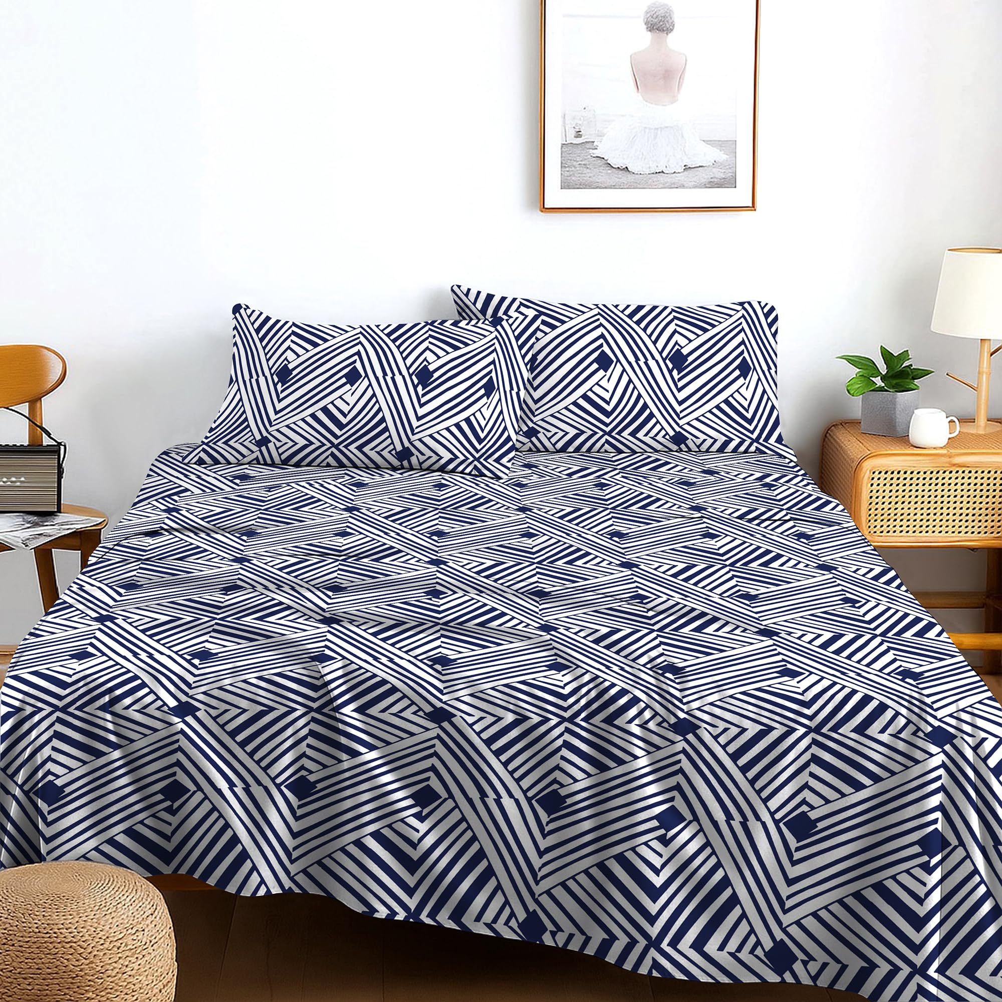 RAYBedding Printed Flat Sheet Set Double Bed – Luxury Soft Double Flat Sheet with 2 Pillowcases – Soft, Breathable & Easy Care — image 1