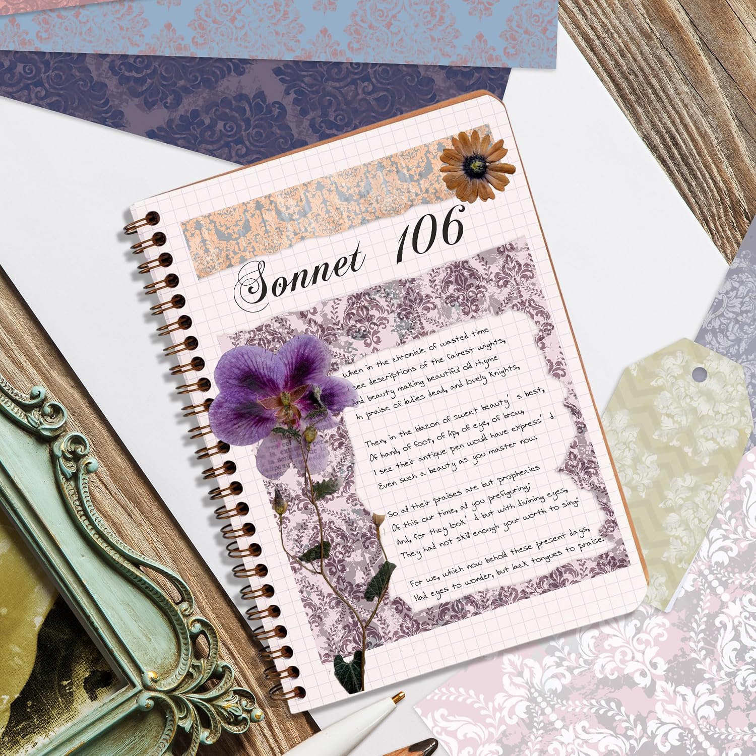 Vintage Pastel Floral 12x12 Double Sided Cardstock Paper Pad - 36 Sheets Decorative Scrapbook Paper for Card Making, Journaling, Scrapbooking Supplies